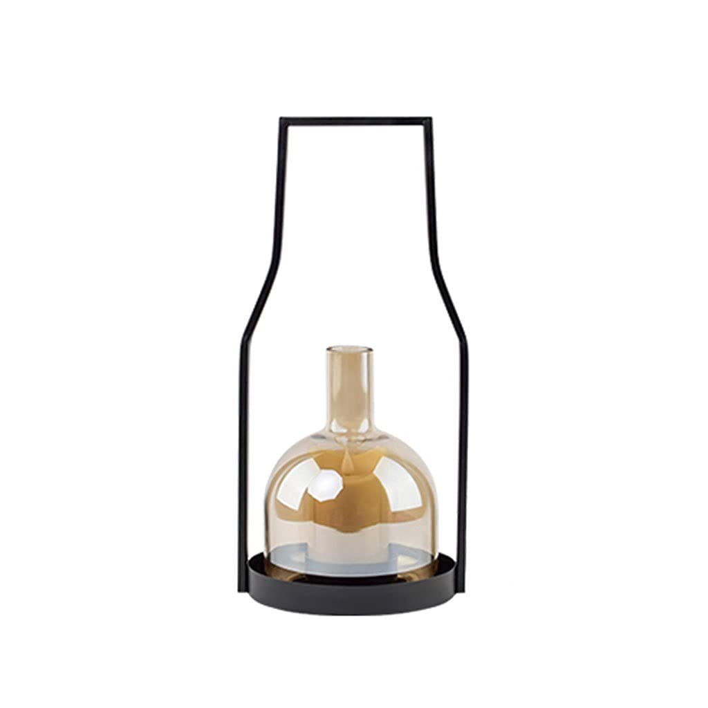 Modern Wrought Iron Glass Candle Holder - Windproof Outdoor & Indoor Decorative Candle Stand for Home, Bedside Table, Garden, and Patio - Perfect for Electronic Candles (Small Size)