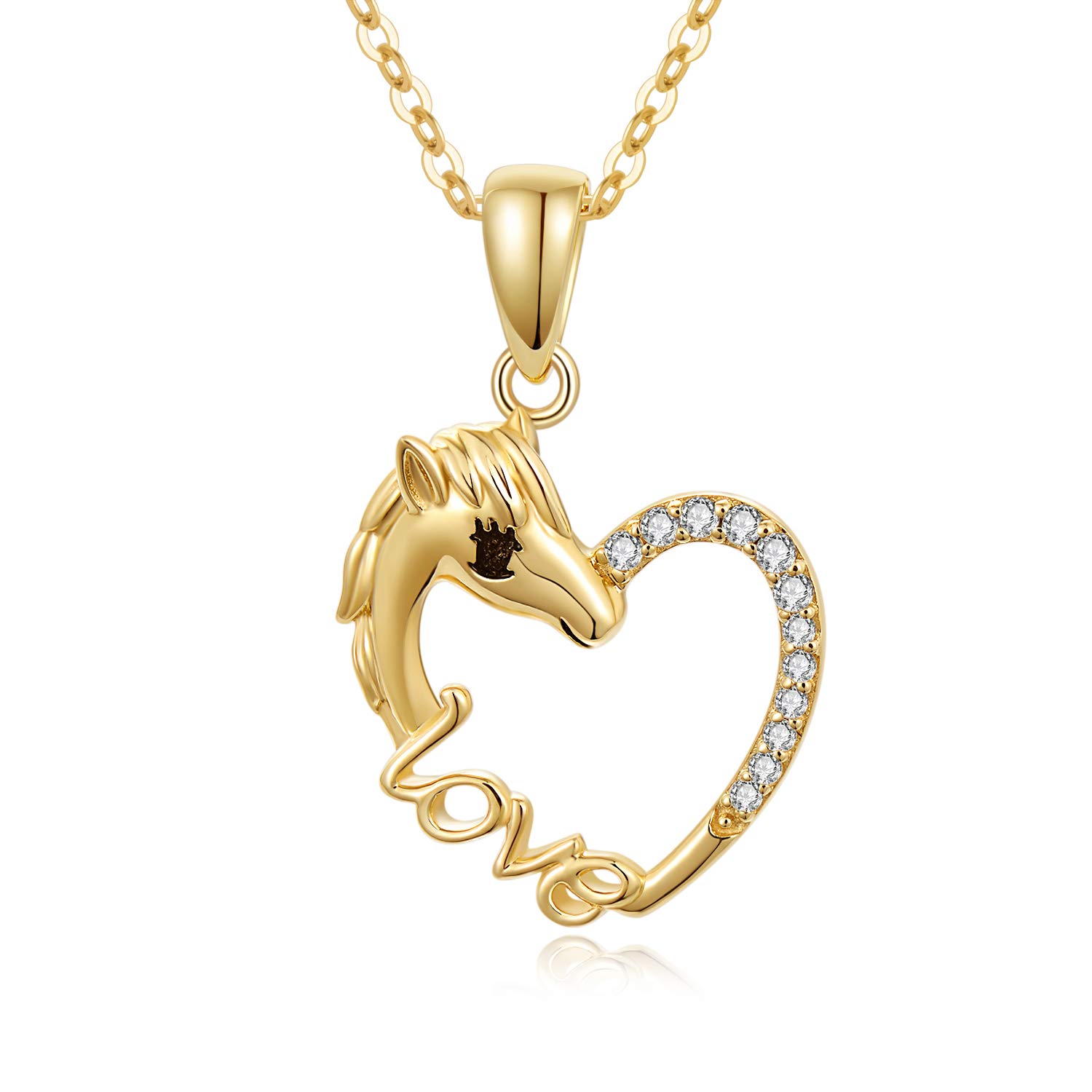 14K Gold Horse Heart Pendant Necklace for Women - Elegant Love Jewelry Gift for Her, Wife, Girlfriend - 16+1+1 Inch Adjustable Chain - Perfect for Valentine's Day, Anniversary, Birthday & Special Occasions