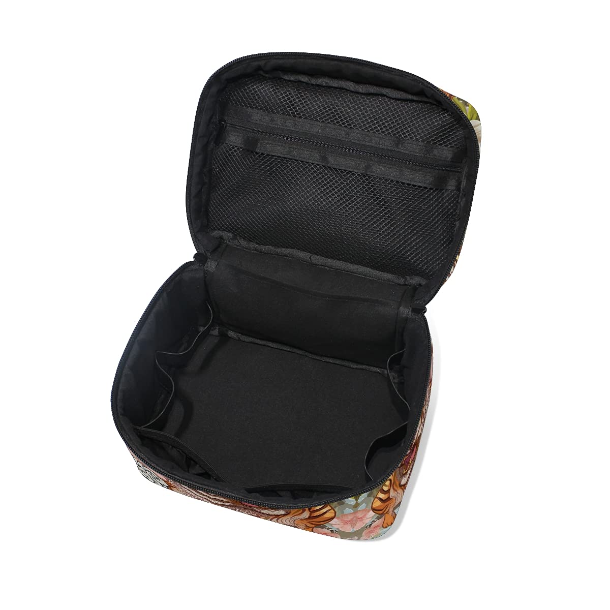 Tiger Jungle Floral Print Cosmetic Bag - Waterproof Makeup Organizer with Zipper for Women & Girls | Perfect for Travel, Gym, and Daily Essentials Storage