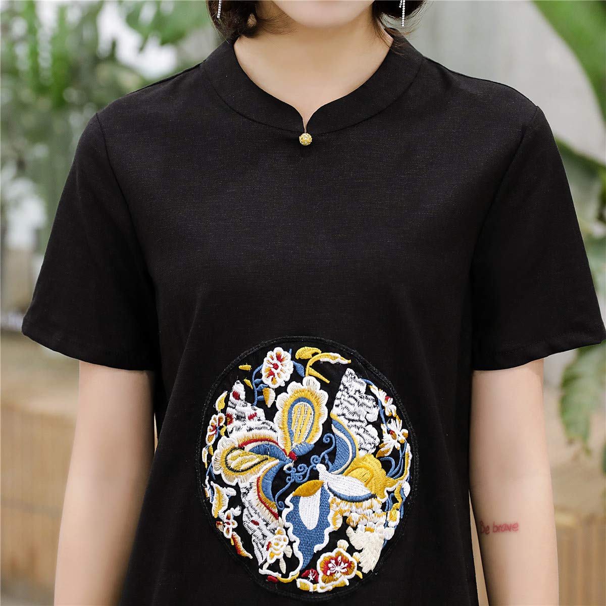 Shanghai Story Women's Short Sleeve Black Qipao Cheongsam Dress - Chinese Traditional Linen Blend Summer Dress for Parties, Weddings & Cultural Events