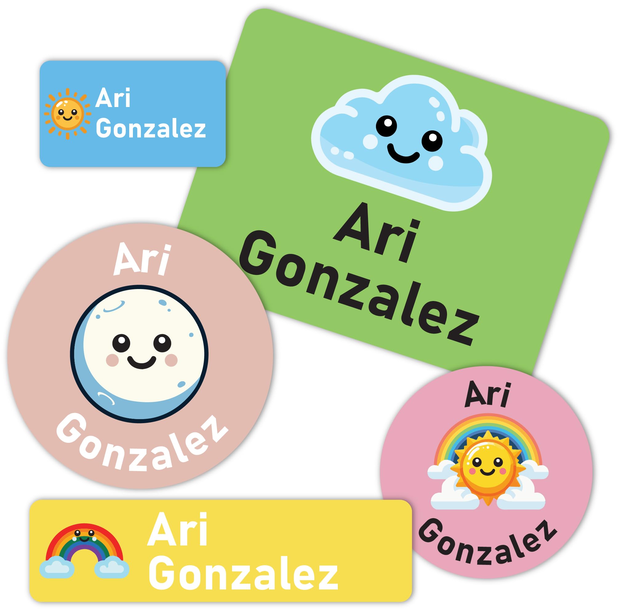 130 Personalized Name Stickers for Kids - Waterproof Vinyl Name Labels for School Supplies, Water Bottles & Clothes - Fun Rainbow Design - Perfect for Daycare, Back to School & Organization