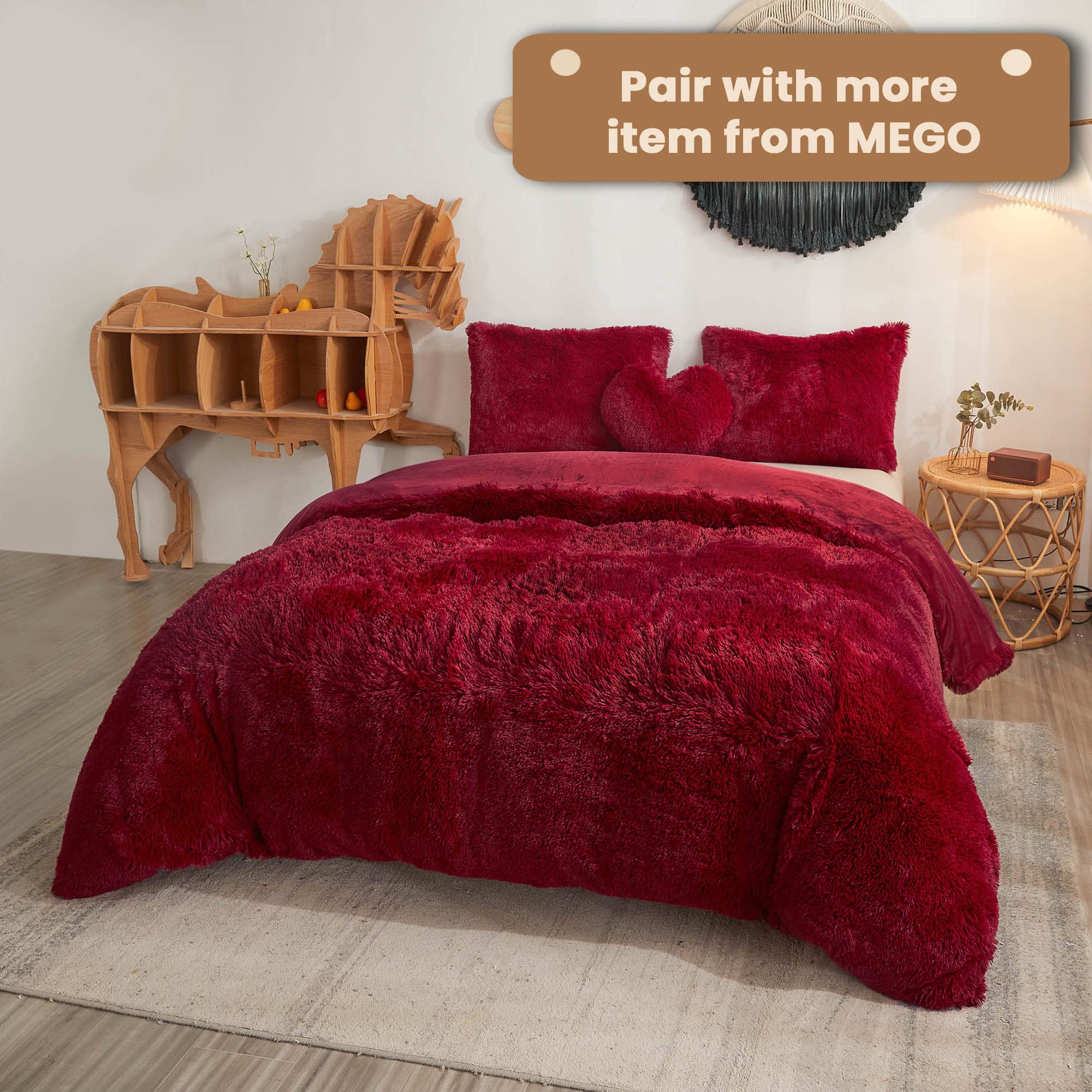 Luxury Fluffy Body Pillow Cover 20x54 Inches - Soft Shaggy Faux Fur Pillow Case with Zipper Closure, Red Plush Fuzzy Hug Pillow for Bedroom - Perfect for Lounging, Reading & Relaxing in Bed