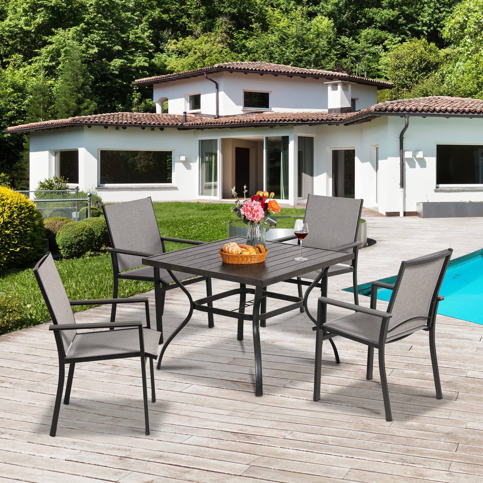 MEOOEM 4-Piece Patio Dining Chairs Set - Textilene Outdoor Chairs with Metal Frame, Weather-Resistant Modern Furniture for Garden, Backyard, Poolside & Outdoor Entertaining