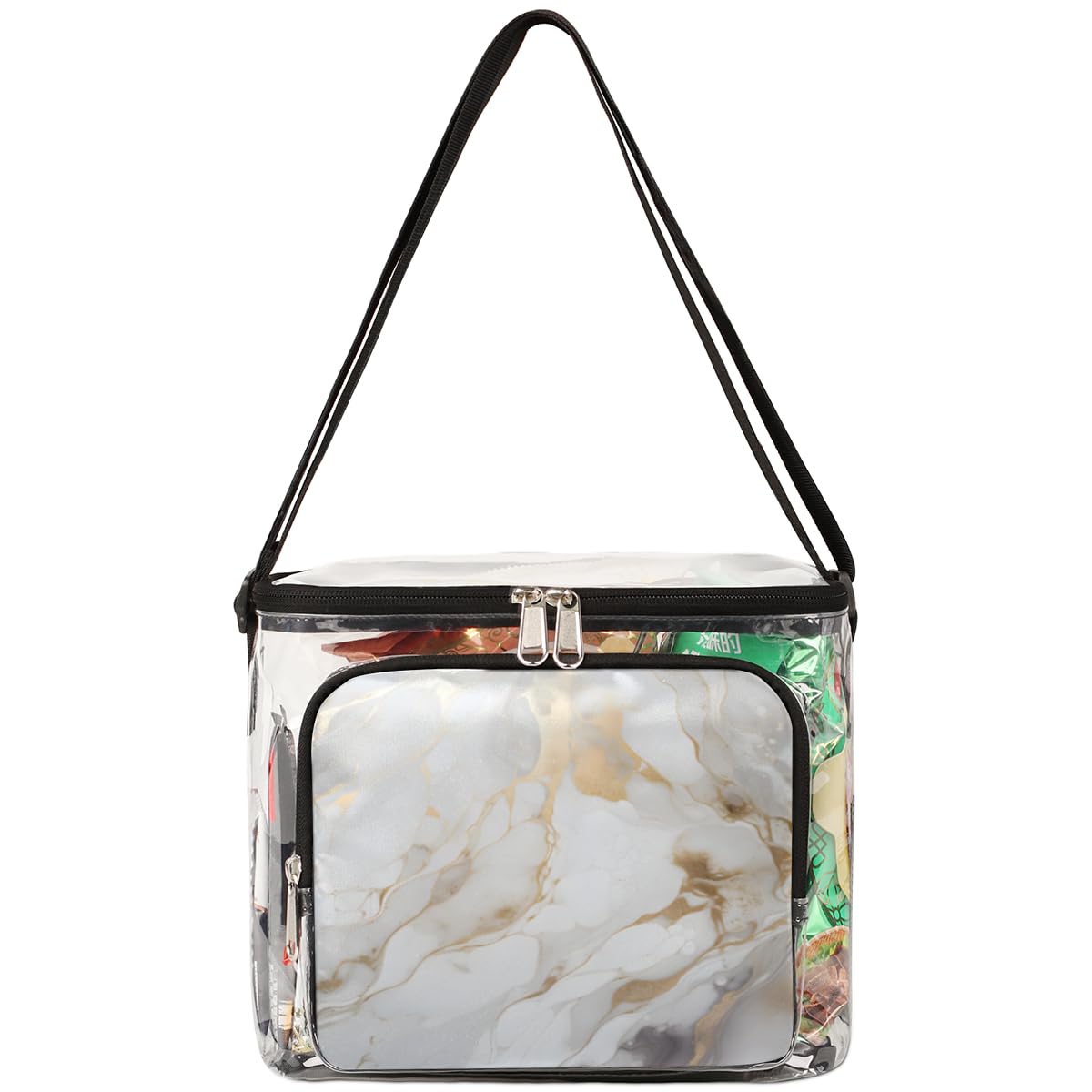 GzLeyigou White Gold Marble Clear Tote Bag with Handles - Transparent Crossbody Shoulder Bag for Women, Art Painting Design Lunch Purse - Perfect for Outdoor Travel, Picnic, Concerts, Sports Events & Stadium Approved (Multi-Use)