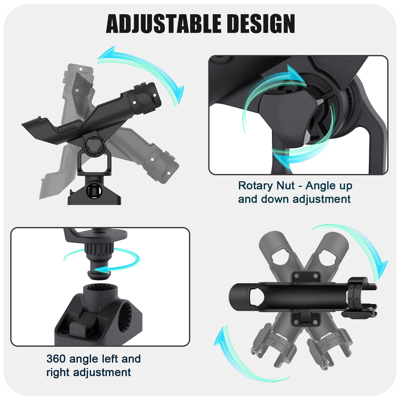 **Adjustable 360° Fishing Rod Holders for Boats - Combo Mount Fishing Pole Rack - Perfect for Saltwater & Freshwater Fishing, Trolling, and Offshore Angling**