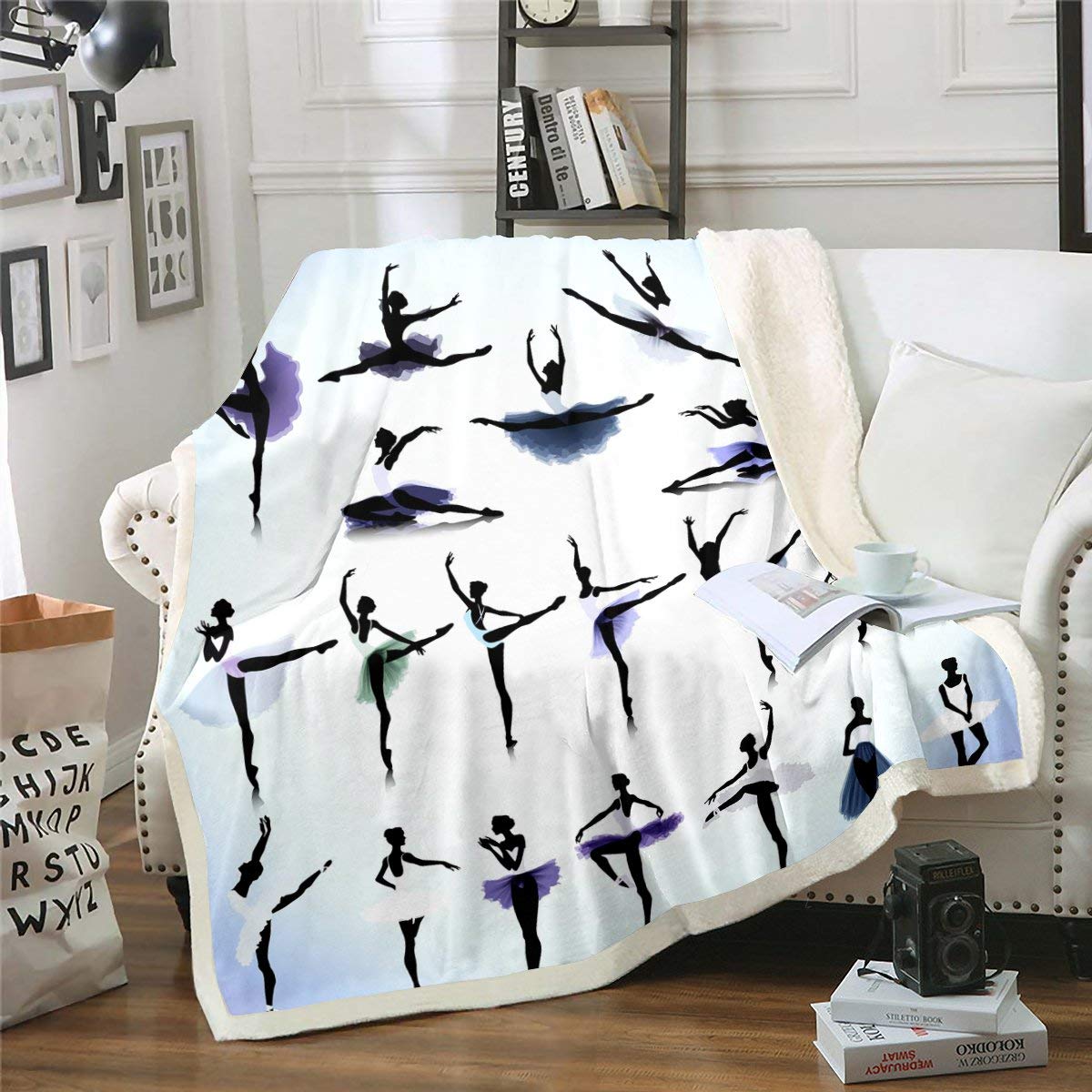 Erosebridal Sherpa Ballet Flannel Throw Blanket - Soft Plush Dancing Theme Blanket for Bedroom, Queen Size, Classical Graceful Style - Perfect for Cozy Nights, Dance Studio Lounging & Elegant Home Decor