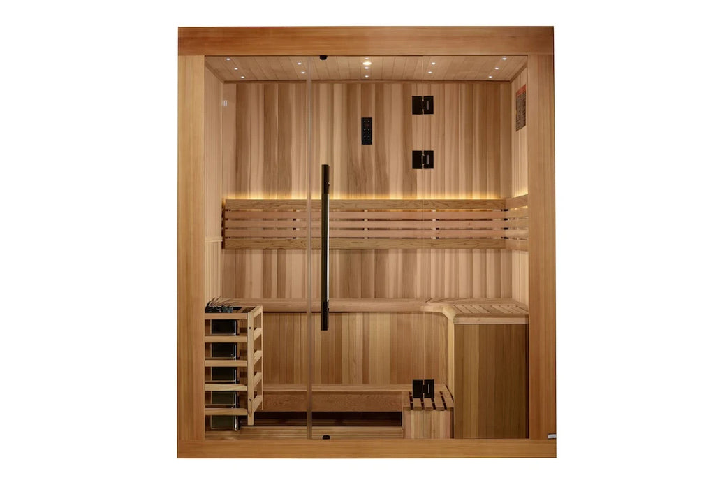 Golden Designs Copenhagen 3-Person Indoor/Outdoor Traditional Sauna - Perfect for Home Spa, Backyard Relaxation & Wellness Retreat