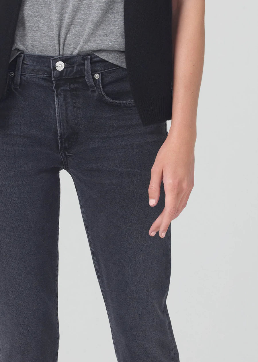 Ella Mid Rise Crop Slim Jeans - Film Noir Wash - Stylish Women's Denim Pants for Casual Wear & Everyday Outfits