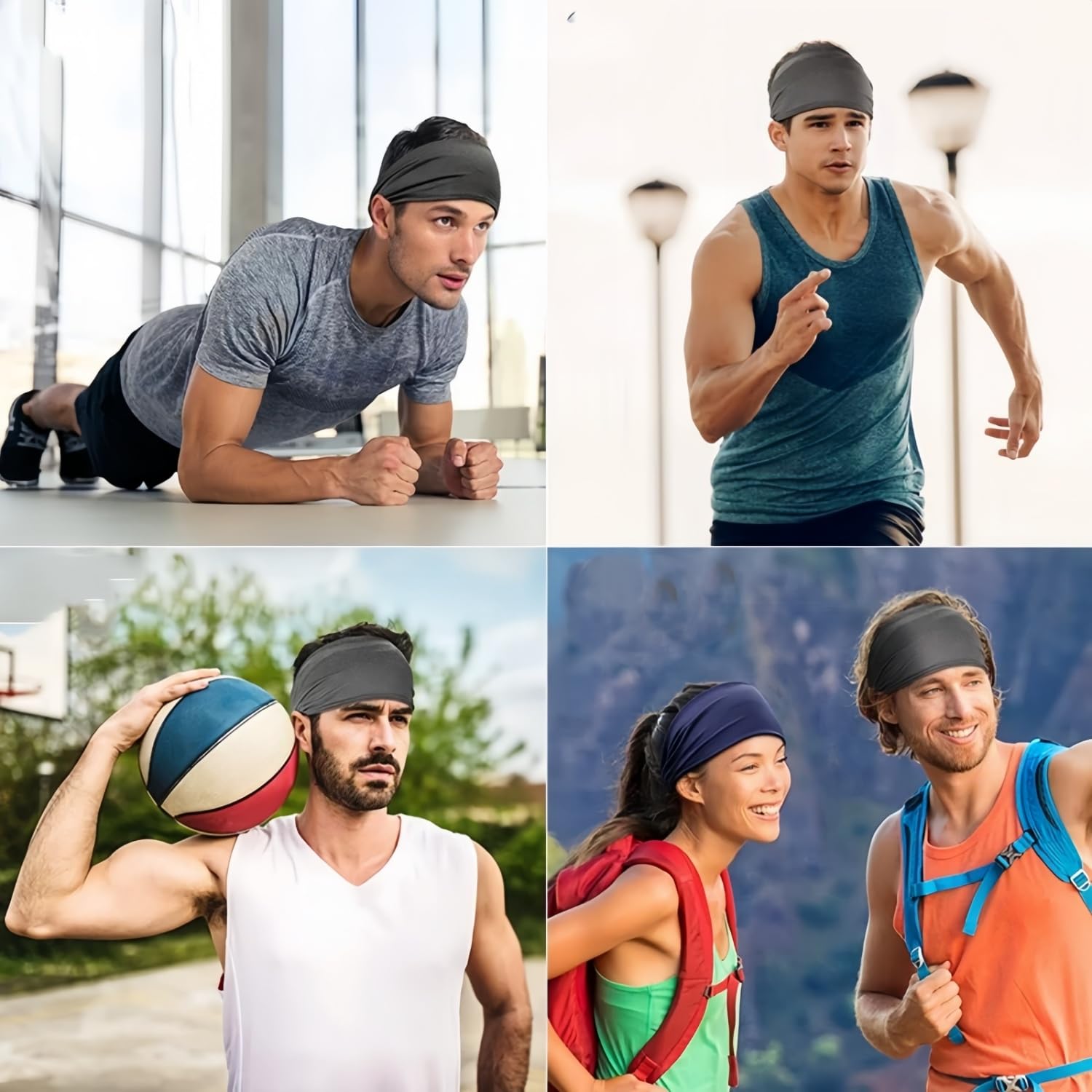 6 Pack Men's Workout Headbands - Stretchy Running & Sports Sweatbands for Gym, Jogging, Yoga & Outdoor Activities