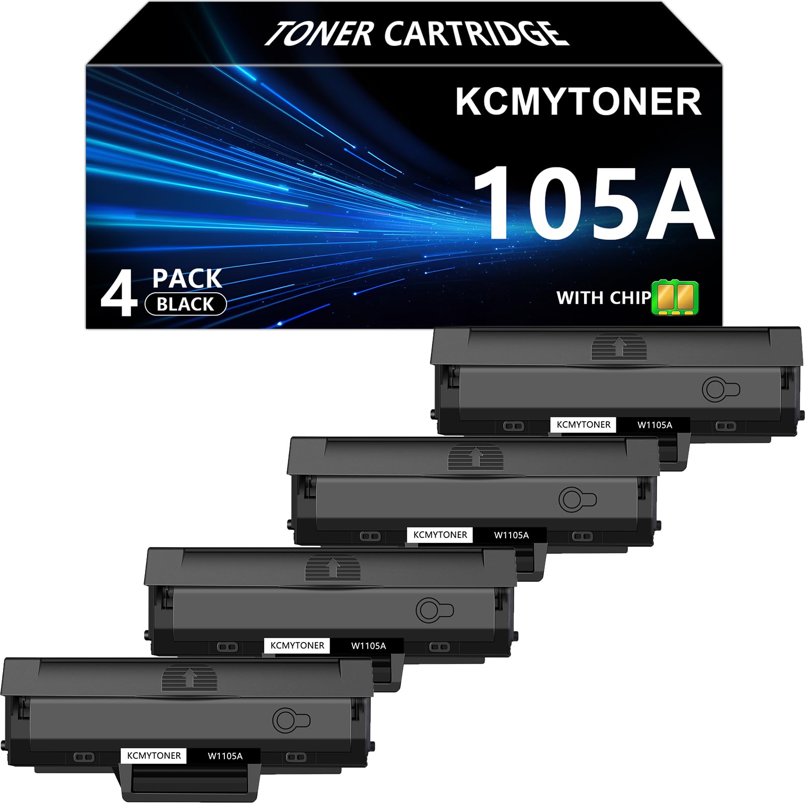 HP 105A W1105A Compatible Toner Cartridge Replacement [with Chip] - 4 Pack Black - Works with Laser MFP 137fnw 135a 135w 107a 107w Printers - Perfect for Office Printing & High Volume Document Needs
