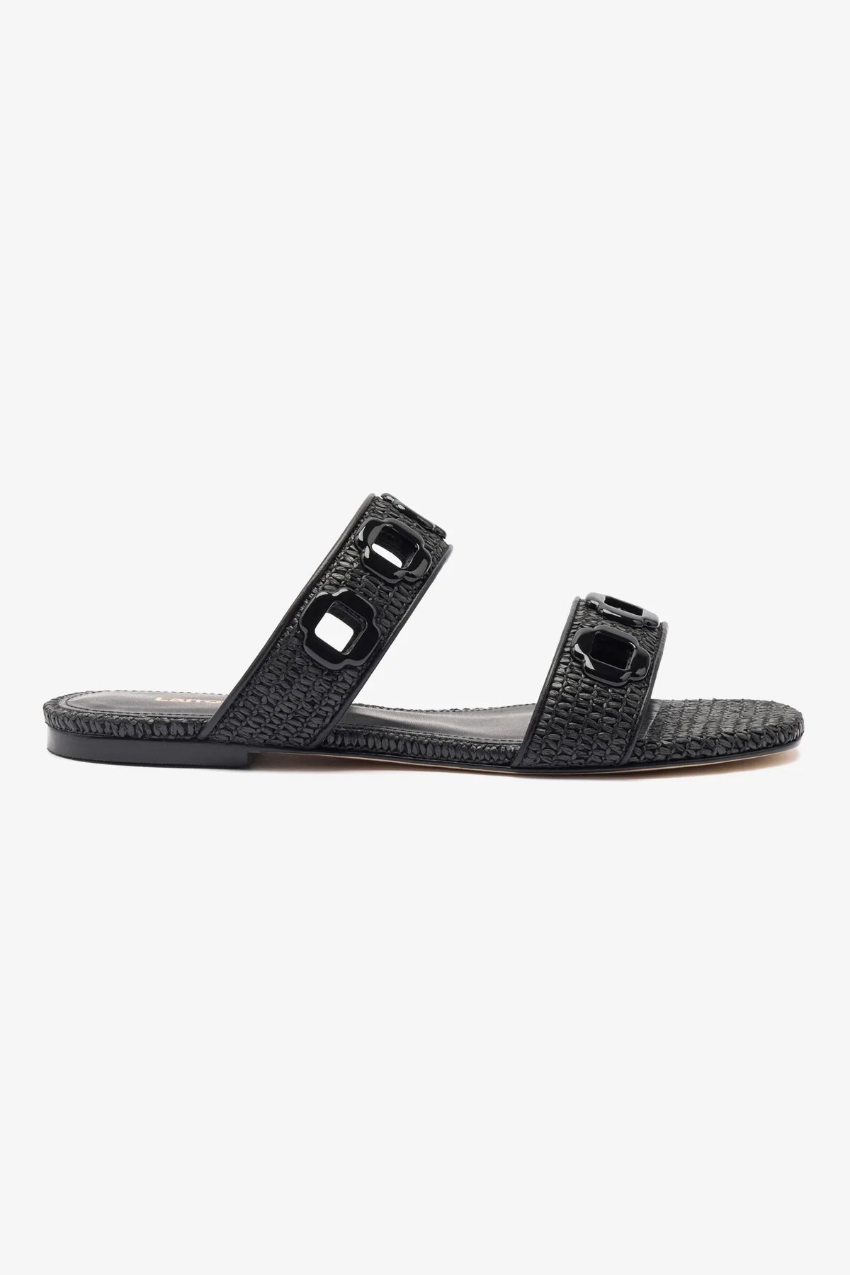 Stylish Milan Flat Mule Shoes in Black Wave Raffia - Comfortable Summer Slides for Women, Perfect for Beach, Vacation, and Casual Outings