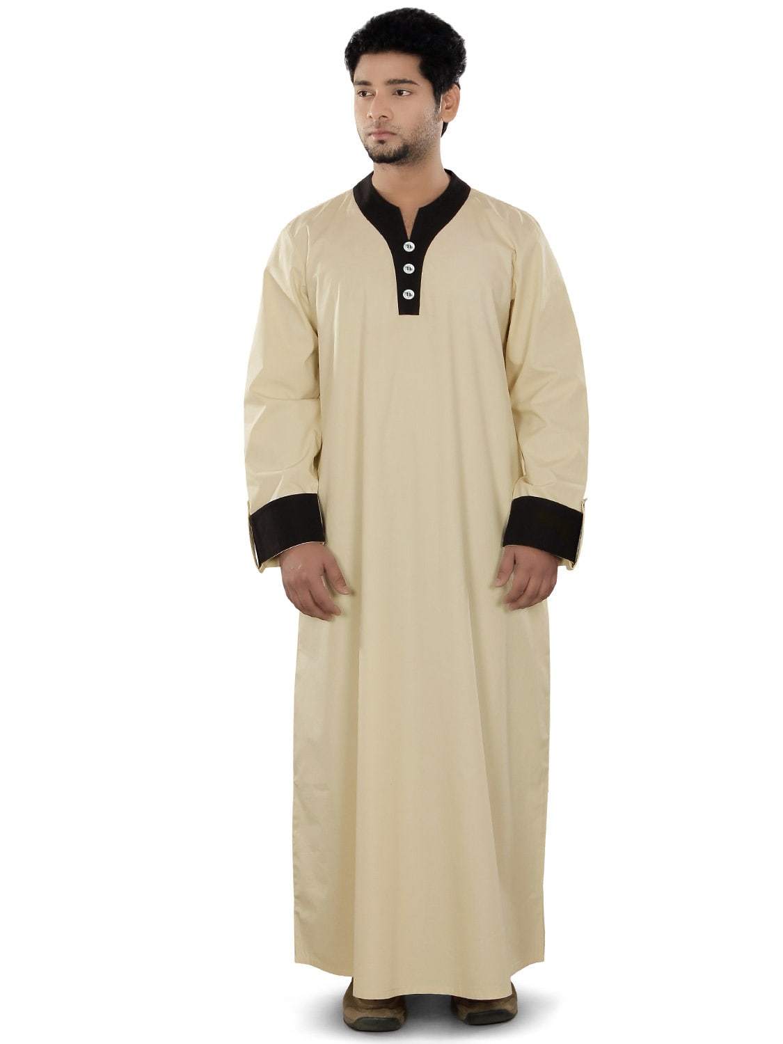 Premium Aaqil Cream Galabiyya - Elegant Embroidered Arabic Thobe for Men - Perfect for Eid, Weddings & Special Occasions