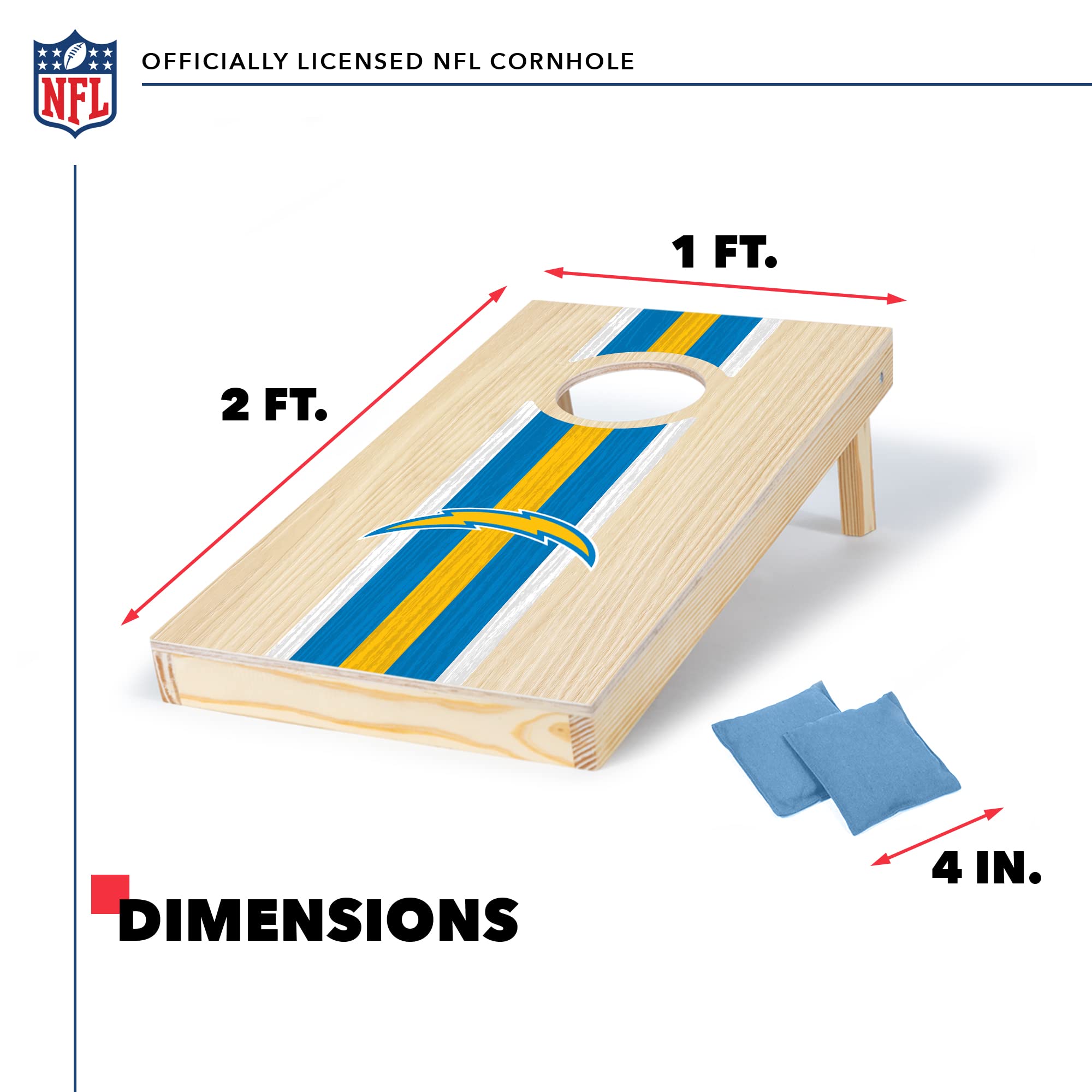 Los Angeles Chargers NFL Cornhole Set - 1' x 2' Travel Size Solid Wood Bean Bag Toss Game with HD Team Graphics | Perfect Outdoor Party Game, Tailgating, Backyard BBQ & Family Gatherings | Great Gift for Football Fans
