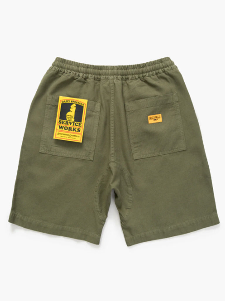 Service Works Canvas Chef Shorts for Men - Durable Olive Green Kitchen Work Pants - Perfect for Cooking, Grilling & Professional Culinary Use