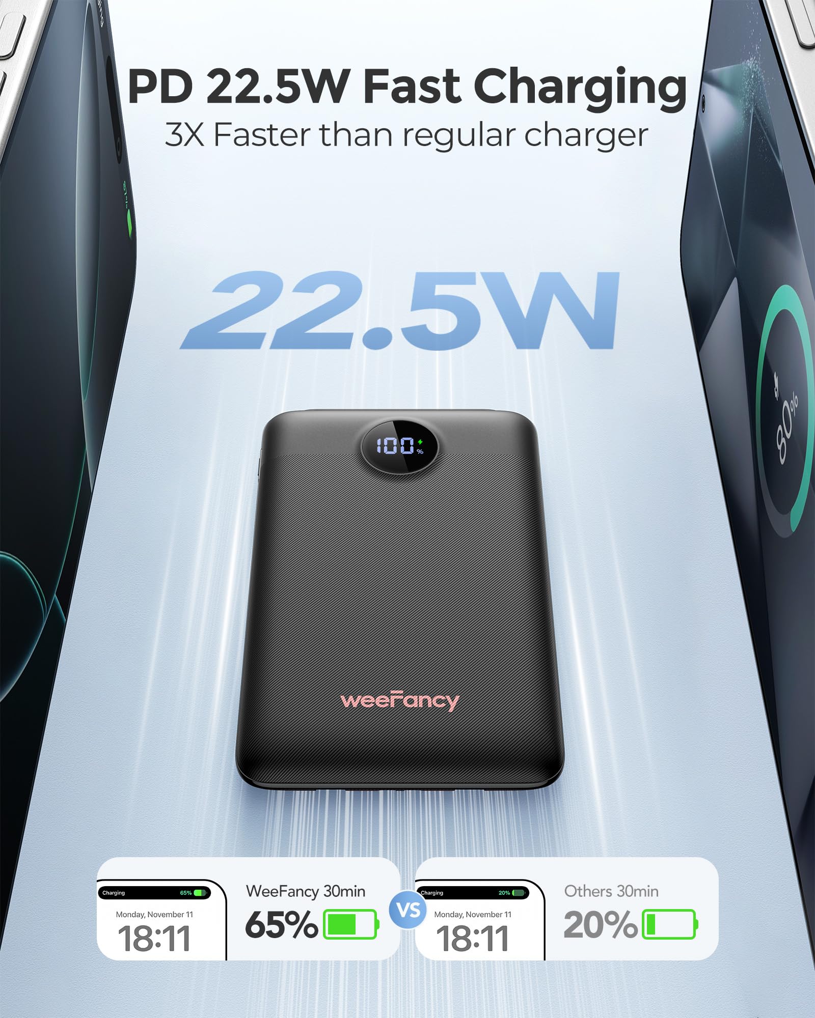 22.5W Fast Charging Mini Portable Power Bank 10000mAh - Slim Travel Battery Pack with Built-in USB-C & Lightning Cables - Compatible with iPhone 16/15/14, Samsung Galaxy S24/S23 & More - Perfect for Travel, Camping, and Emergency Charging