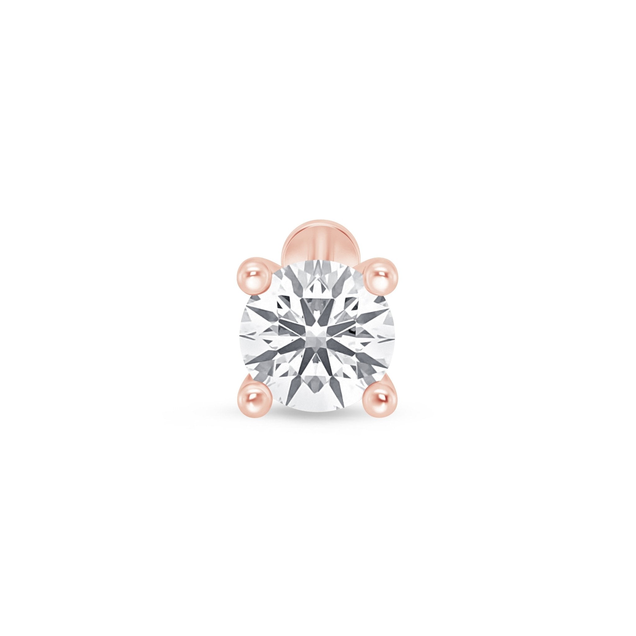 14K Rose Gold Diamond Flat Back Threaded Stud Earrings for Women - Perfect for Everyday Wear, Parties & Special Occasions