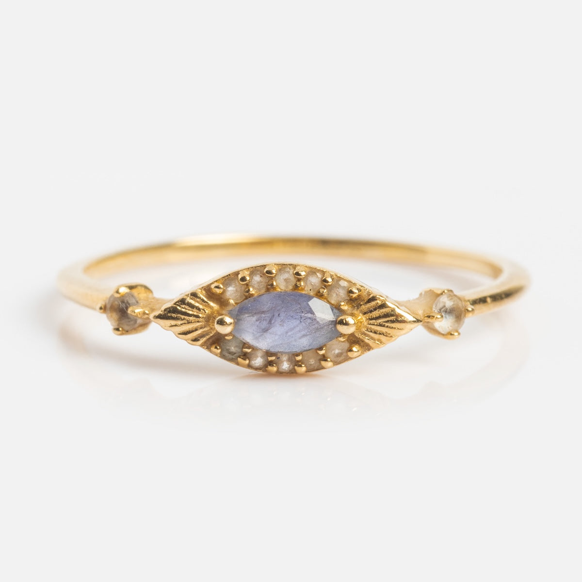 Solid Gold Iolite Evil Eye Ring for Women - Protection Jewelry, Spiritual Healing, Stylish Accessory | Perfect for Gifts, Meditation & Everyday Wear