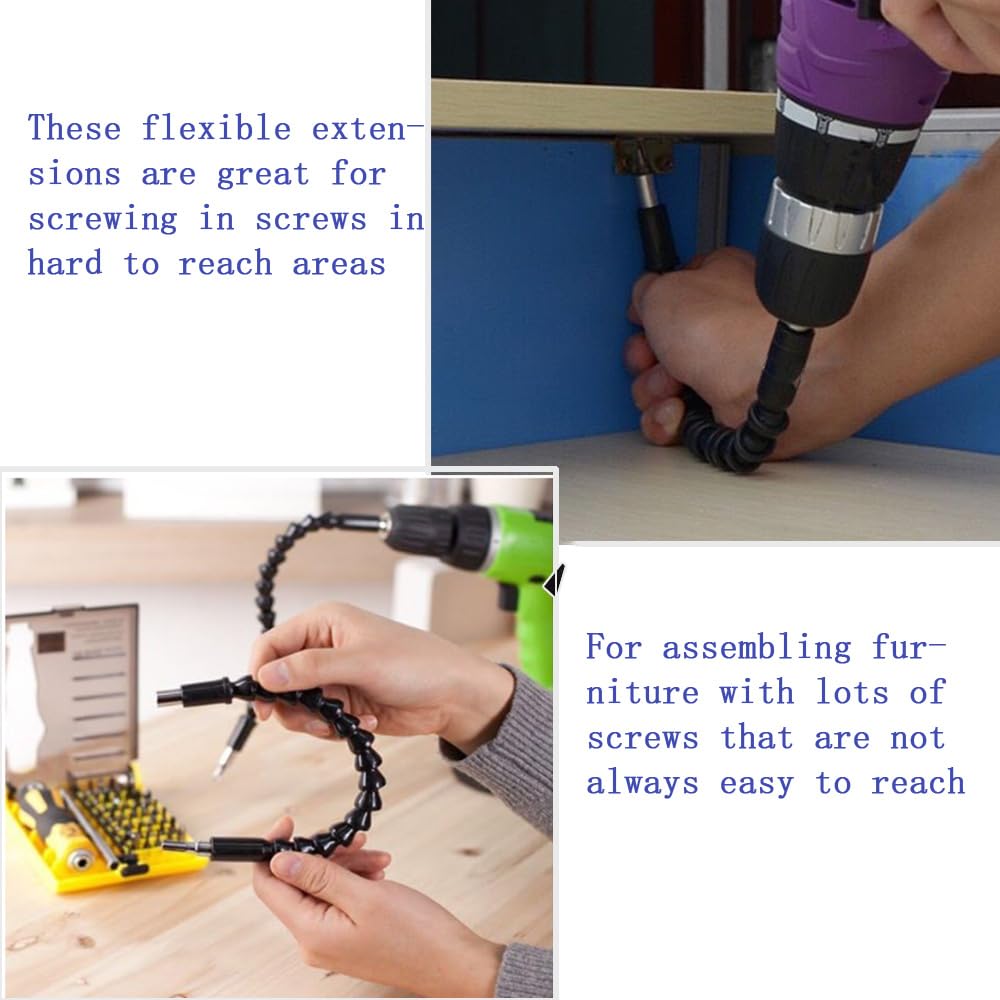 4 Pcs Flexible Drill Bit Extension Set - 1/4'' Hex Shank Screwdriver Adapter Kit (11.6