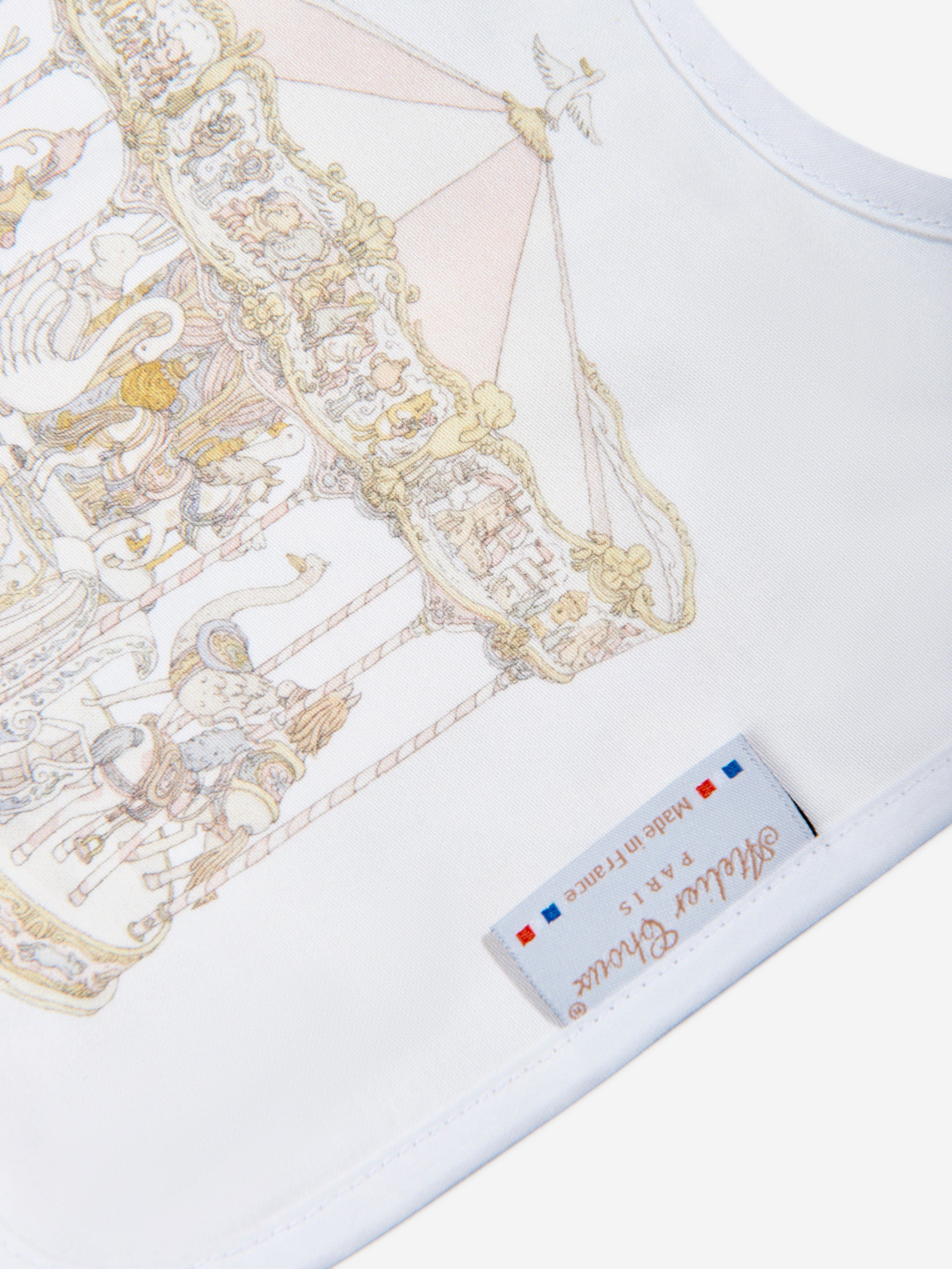 Atelier Choux Pink Satin Baby Bib for Girls - Soft & Absorbent Feeding Bib with Carousel Design - Perfect for Mealtime, Travel & Photo Shoots