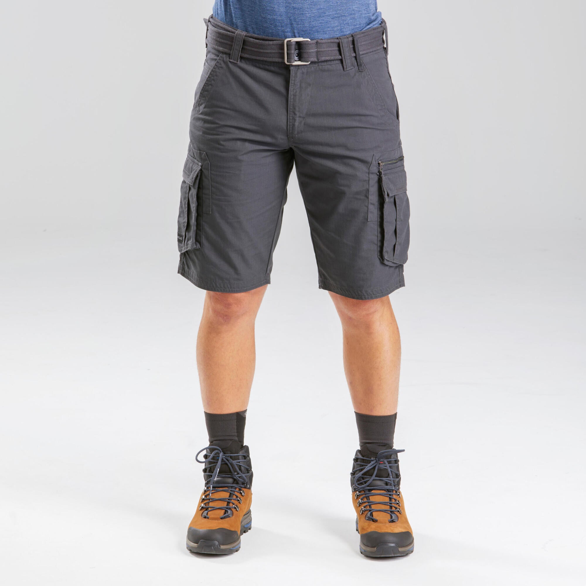 Forclaz Men's Travel 100 Cargo Shorts - Lightweight Quick-Dry Hiking Shorts with Multiple Pockets for Outdoor Adventures, Camping & Travel