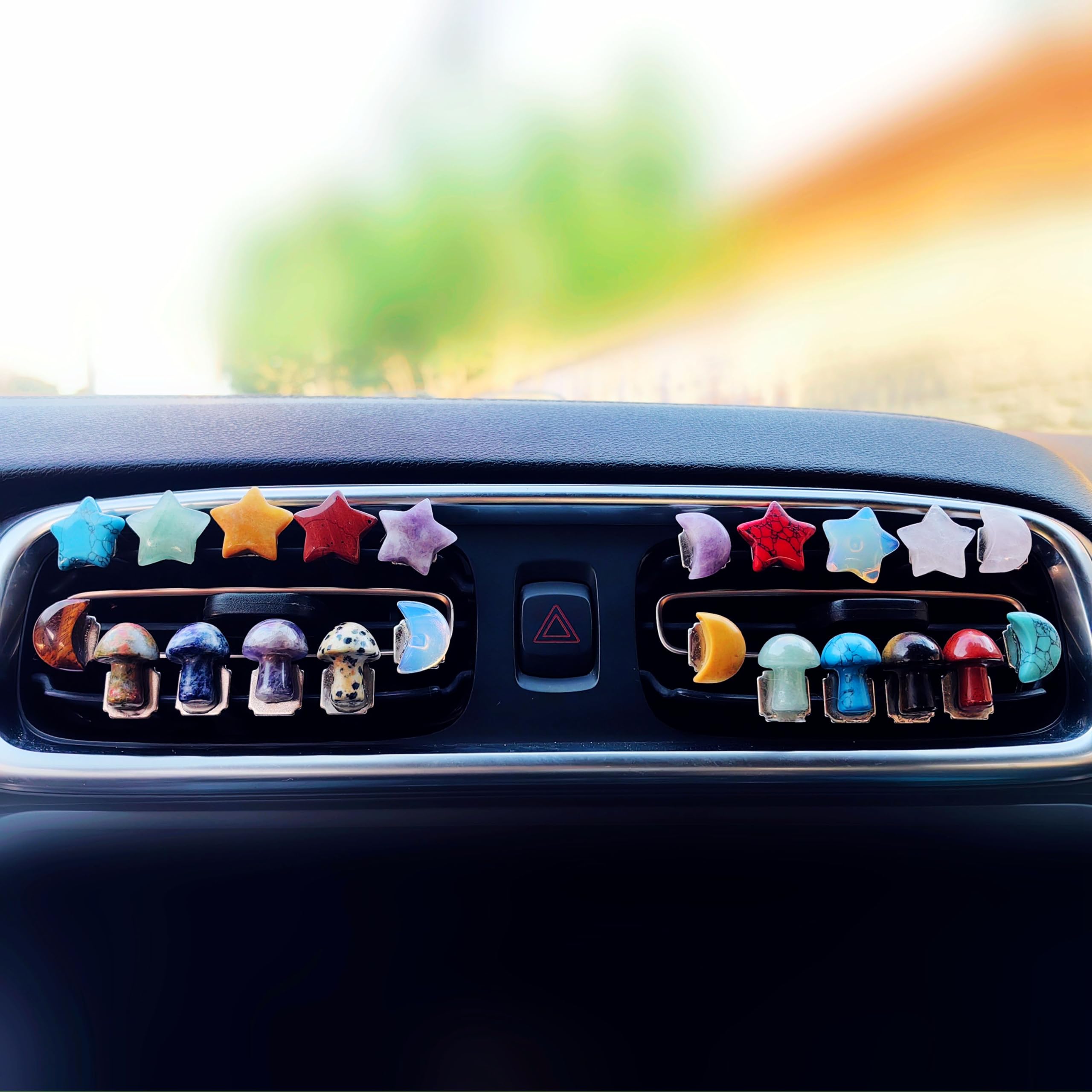 Natural Quartz Crystal Car Vent Clips - Moon Star Mushroom Car Air Freshener Decor, Opal Car Accessories Gift for Women Men | Perfect for Car Interior Decor, Dashboard Ornament & Unique Auto Gifts