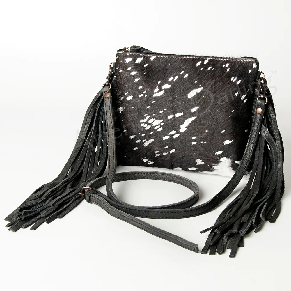 American Darling White & Black Acid Wash Fringe Purse - Stylish Crossbody Bag for Women, Perfect for Casual Outings & Night Events