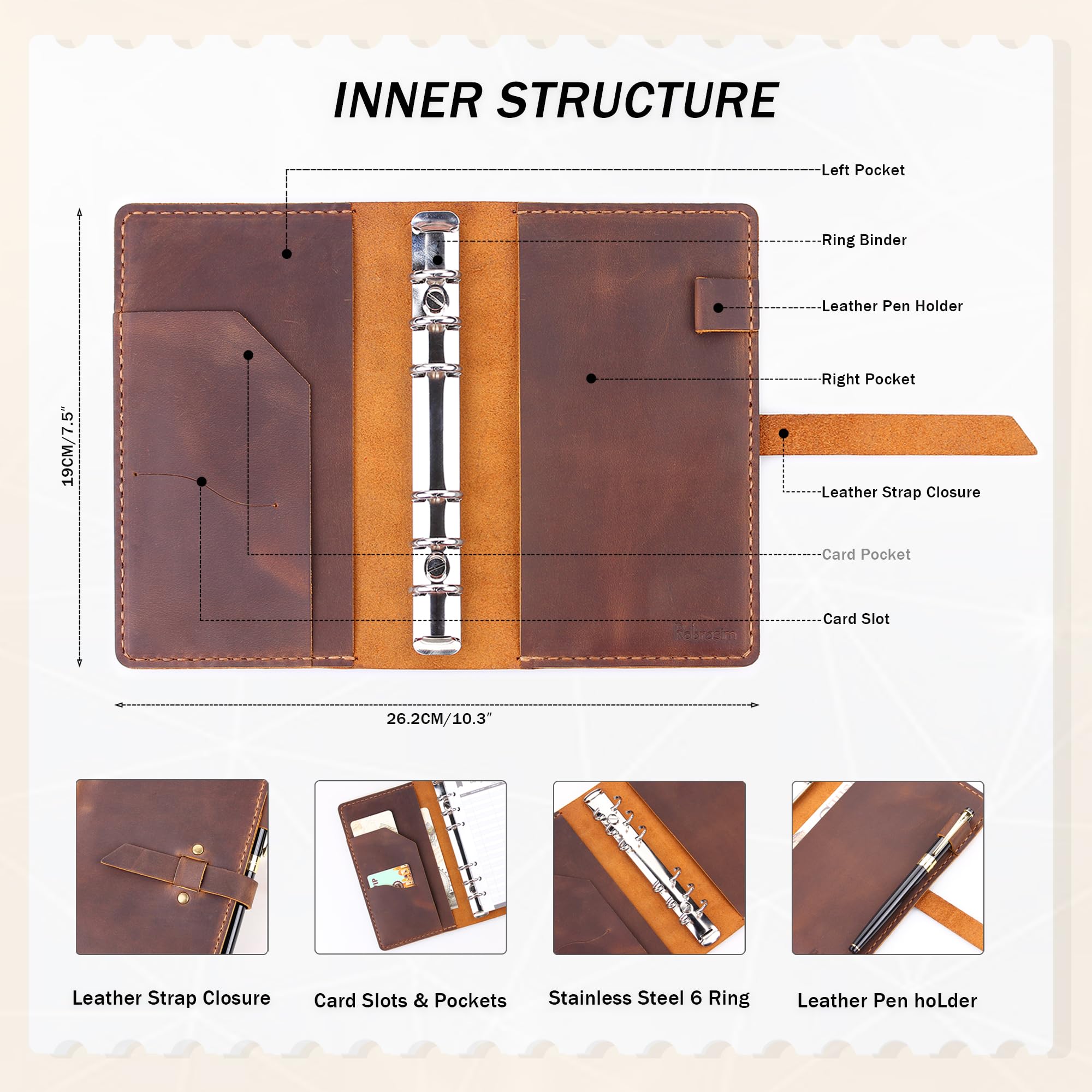 Premium Handmade Leather A6 Binder with Cash Envelopes - Money Saving Budget Planner, Cash Organizer for Budgeting & Finance Management - Brown - Perfect for Personal Finance, Cash Envelope System & Expense Tracking