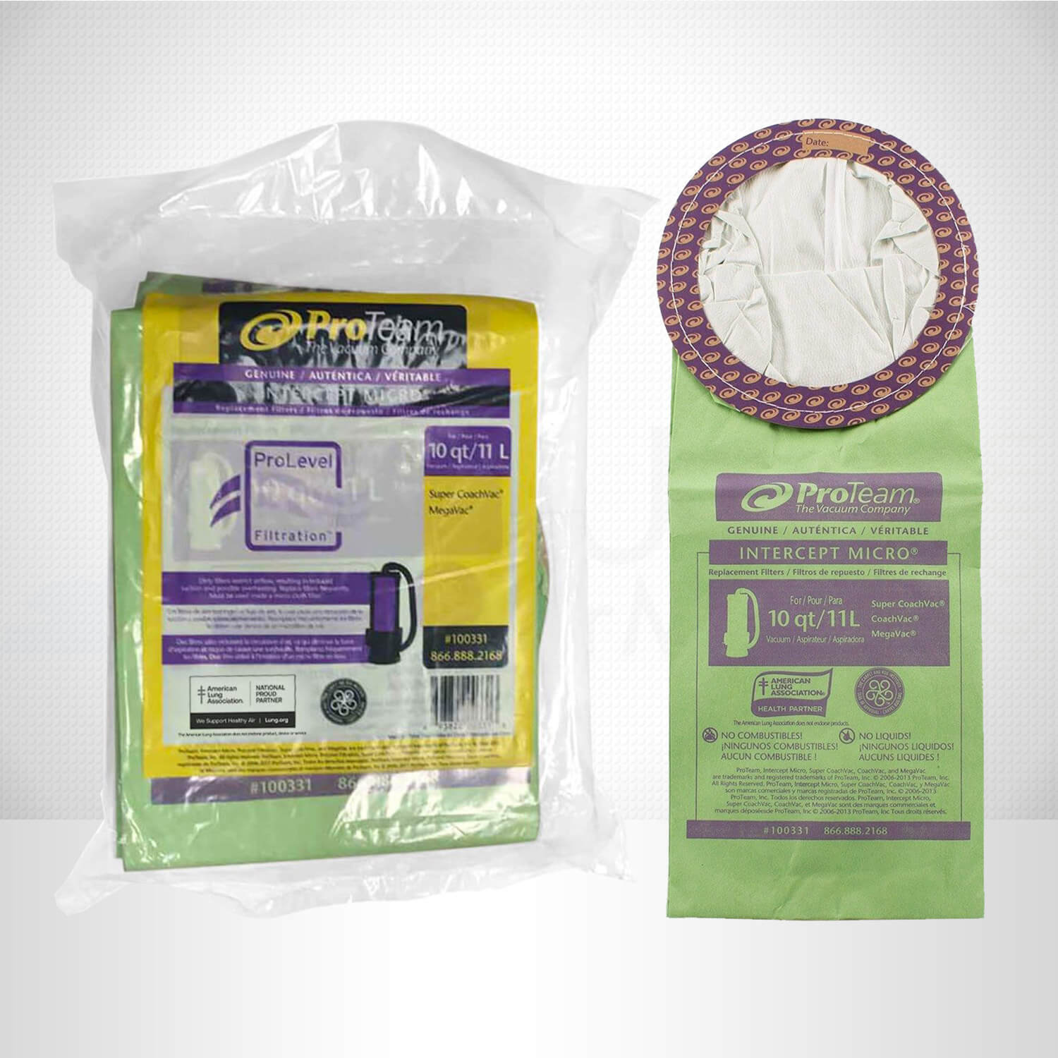 ProTeam 10 QT #100331 Intercept Micro Filter Vacuum Bags - 10 Pack | HEPA Filtration for Allergies & Pet Hair | Ideal for Upright Vacuums in Homes with Pets
