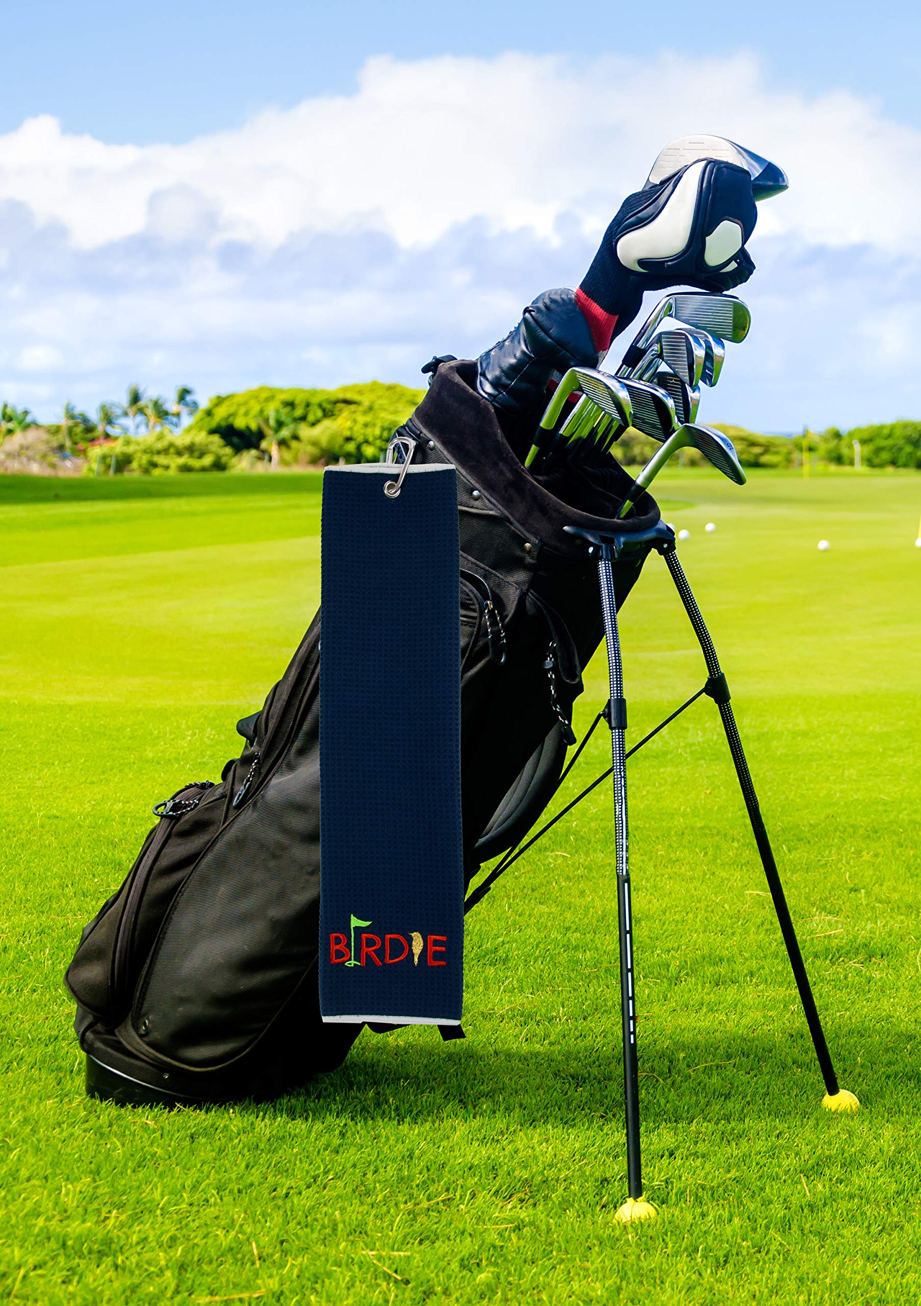 Premium Microfiber Golf Towel - Tri-fold Waffle Design with Carabiner Clip | 16