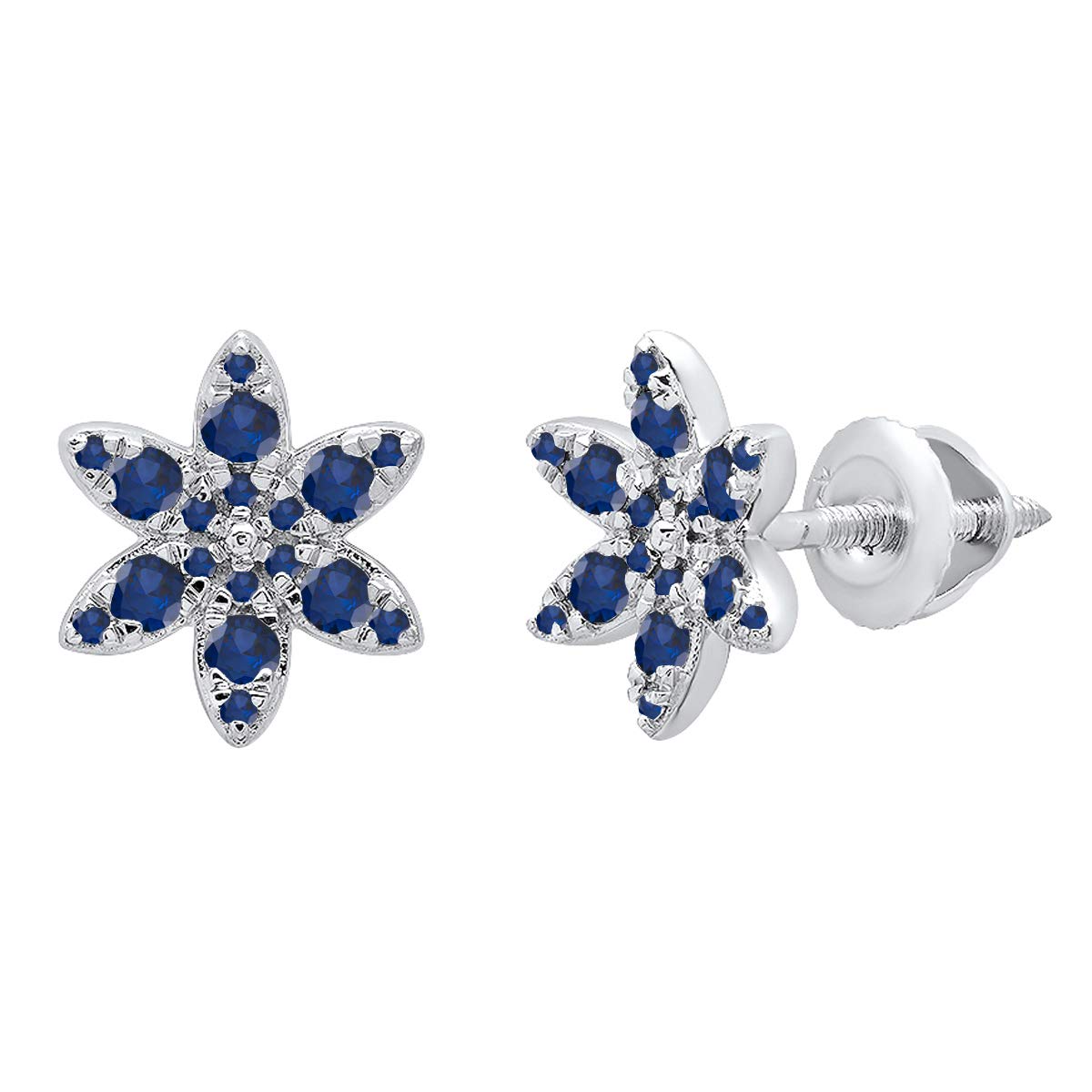 Dazzlingrock Collection Round Gemstone Flower Stud Earrings for Women - 14K Solid White Gold - Perfect for Weddings, Parties & Everyday Elegance