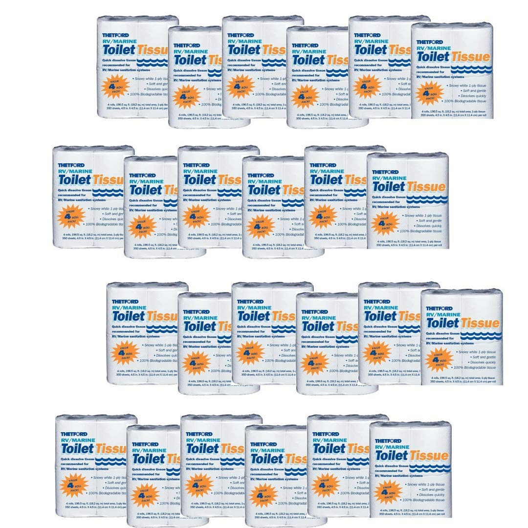 Thetford 20804 RV Marine Toilet Tissue - 96 Rolls (24 Packs) | Septic-Safe, Single Ply Toilet Paper for RVs, Boats & Camping | Gentle & Fast-Dissolving for RV Toilets & Marine Sanitation Systems