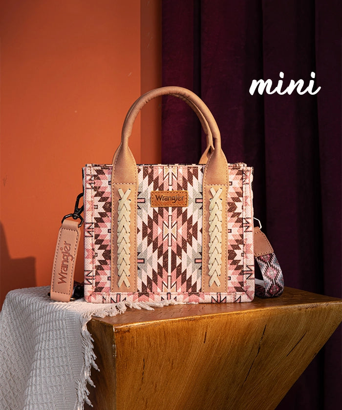 Wrangler Aztec Print Whipstitch Canvas Tote Bag Set - Stylish & Durable Handbag for Women, Perfect for Shopping, Beach & Everyday Use