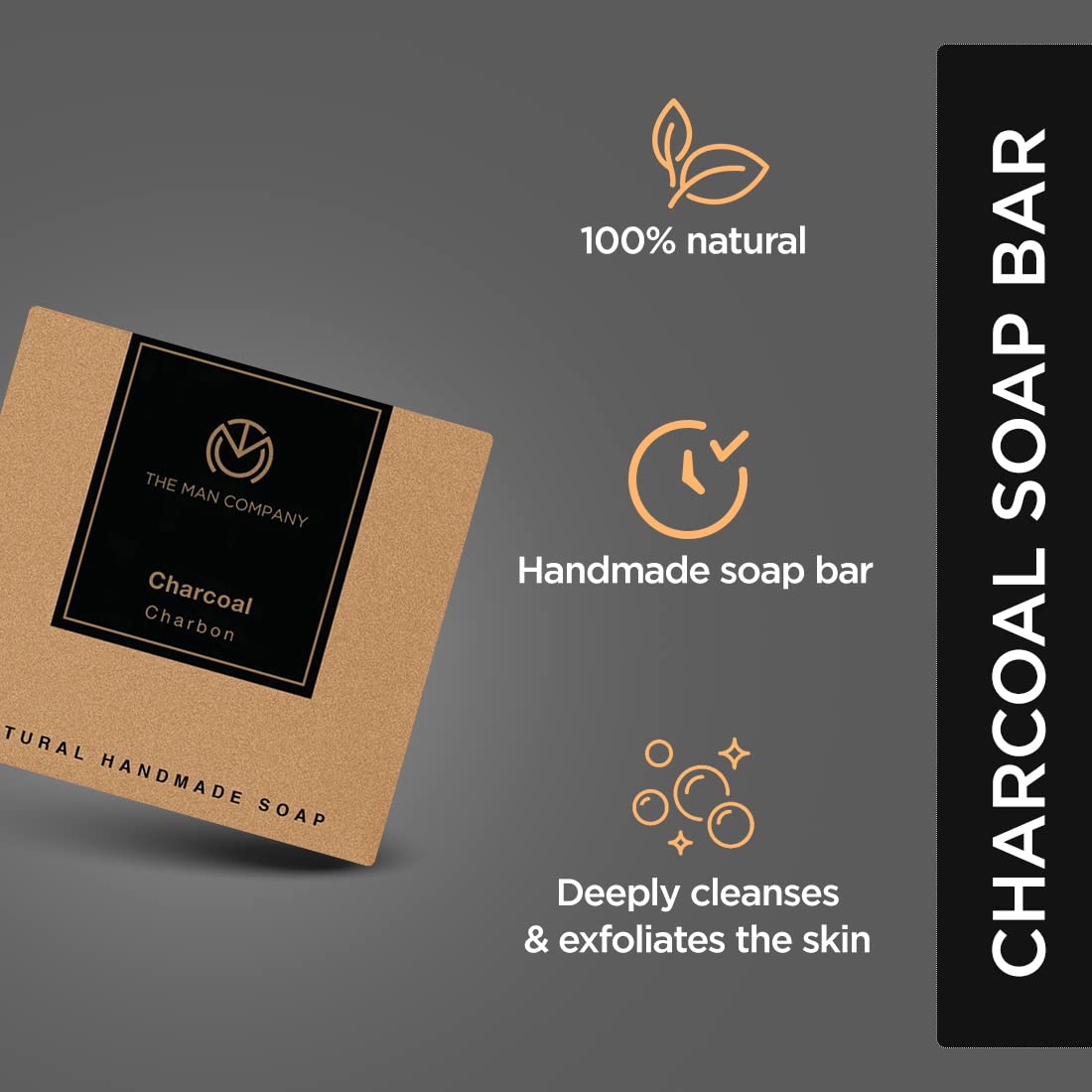 The Man Company Activated Charcoal Natural Handmade Soap - Tan & Dead Skin Remover (125g) | Deep Cleansing Face & Body Wash for Men | Perfect for Daily Skincare & Acne Treatment