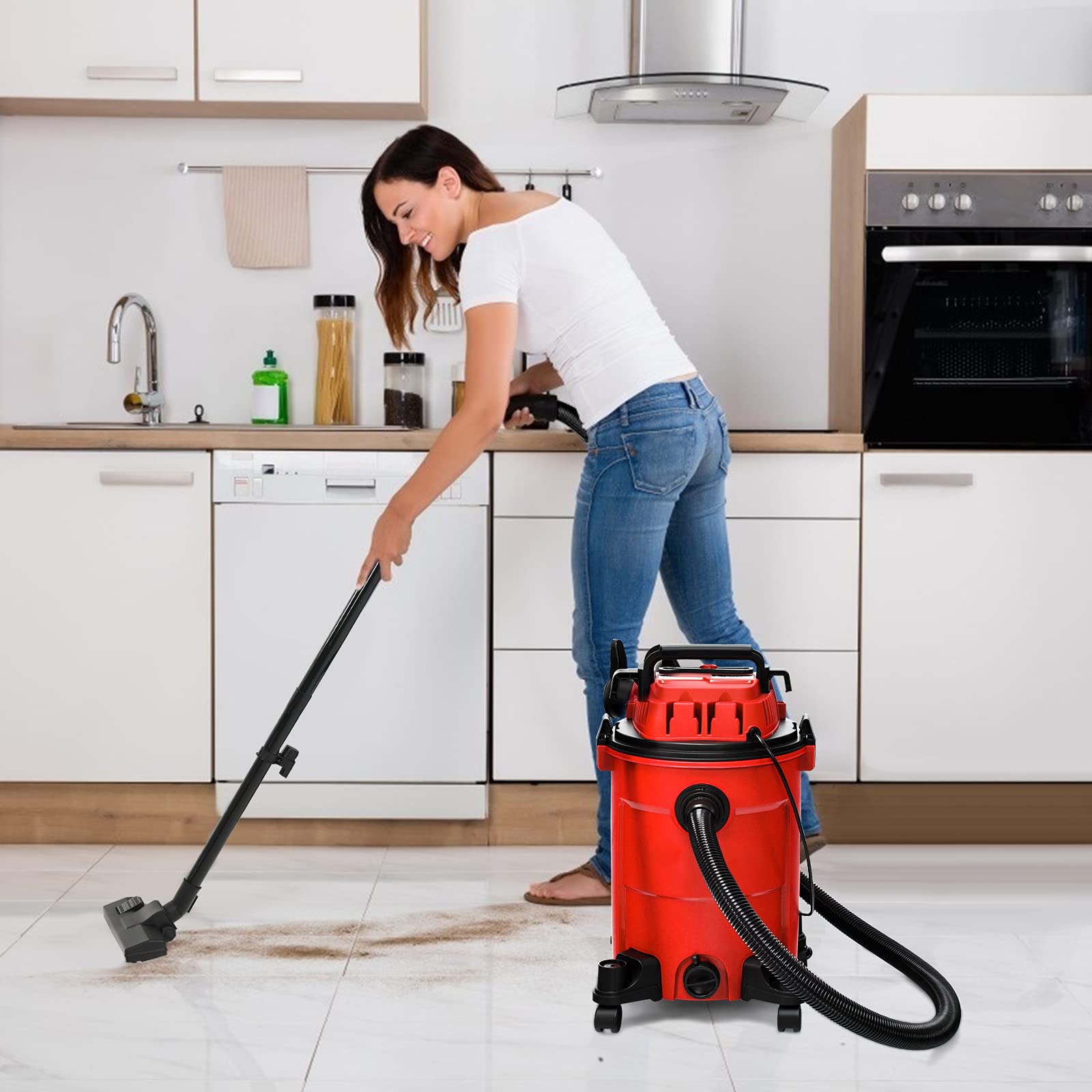 COSTWAY 3-in-1 Wet/Dry Vacuum Cleaner with Blower | 6.6 Gallon 4.8 HP Powerful Suction | Safety Protection & Portable Design | Ideal for Workshop, Car, Garage & Home Cleaning | 1200W Red Vacuum Cleaner for Heavy Duty Use