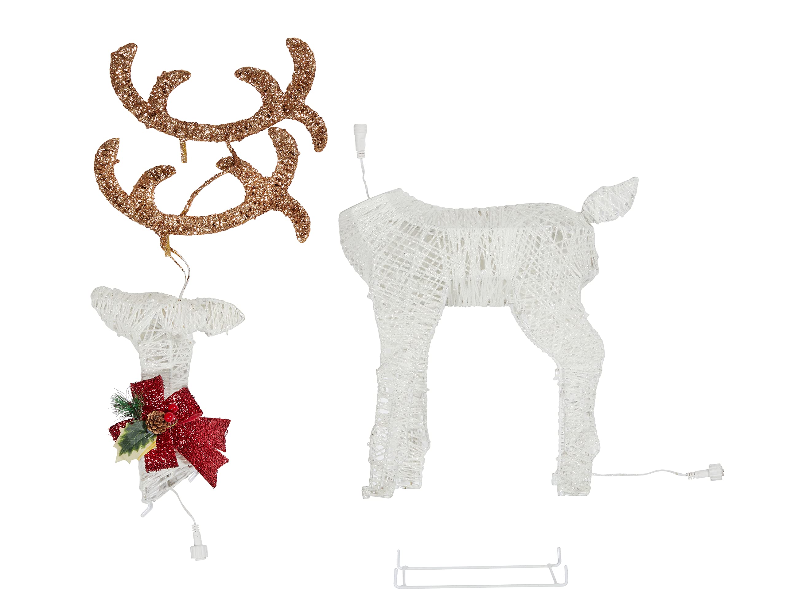 70cm Cotton Wire LED Christmas Sleigh with Renna Figure - 160 Warm White Lights with Timer - Indoor & Outdoor Holiday Decor for Home, Garden, and Christmas Tree