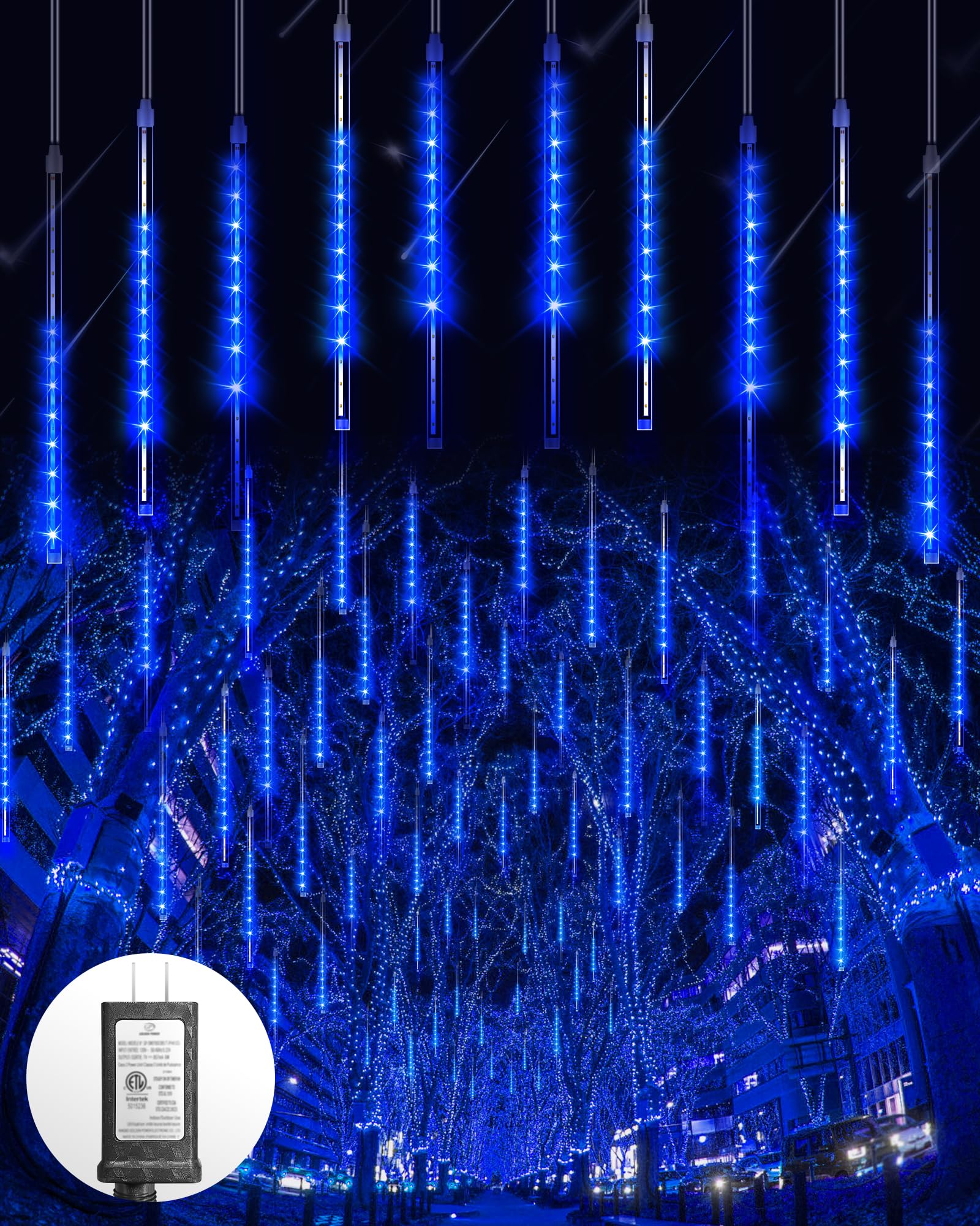 Blingstar Meteor Shower Lights - 10 Tubes 16 Inch 360 LED Waterproof Outdoor Falling Rain Lights for Christmas Halloween Decorations - Perfect for Trees Porch Roof Yard Garden Party Wedding Decor