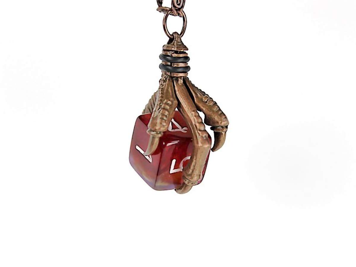 Chessex Old Copper Finish Blade Claw Dice Holder Necklace with D6 Dice - Perfect for D&D, RPG Gaming & Tabletop Roleplaying Accessories