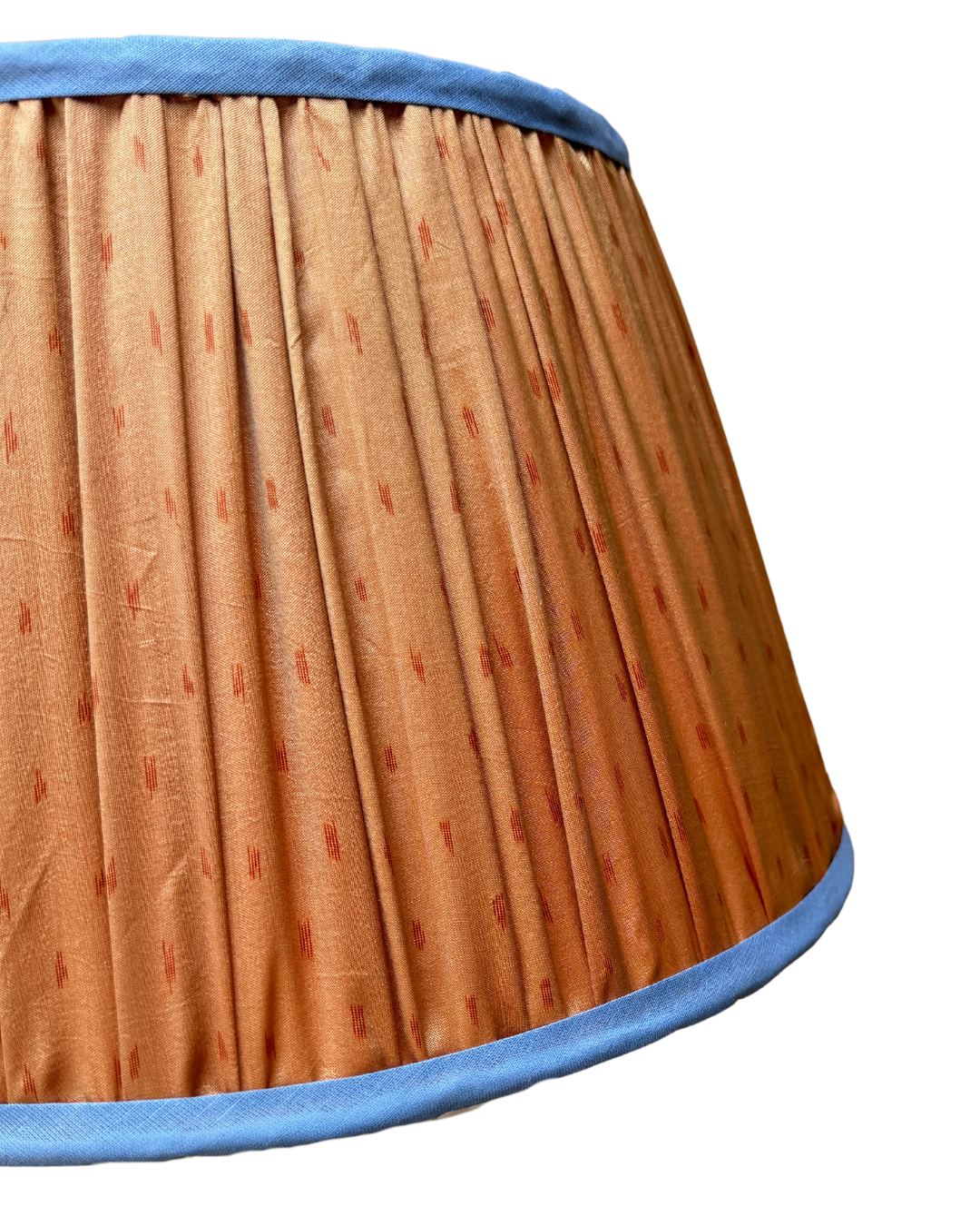 36cm Orange Silk Sari Lampshade with Blue Trim - Elegant Handmade Home Decor for Living Room, Bedroom & Boho Style Interior Design