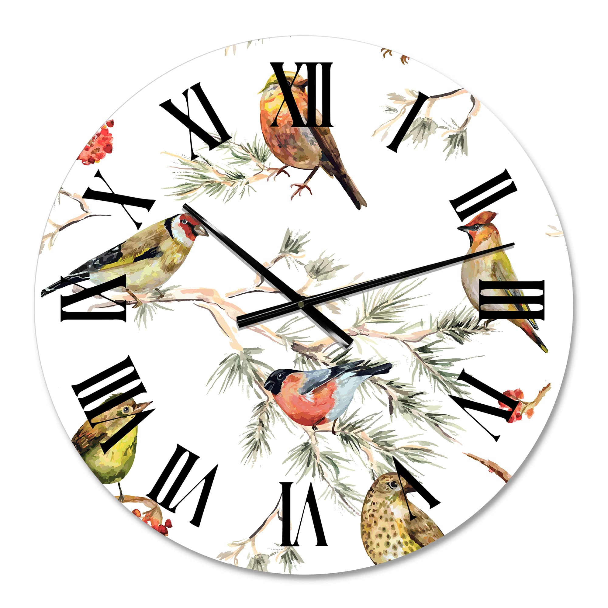 Large Forest Birds on Branches Wall Clock - Traditional Wooden Wall Clock for Living Room, Bedroom & Office Decor | Silent Non-Ticking Home Décor with Nature Theme