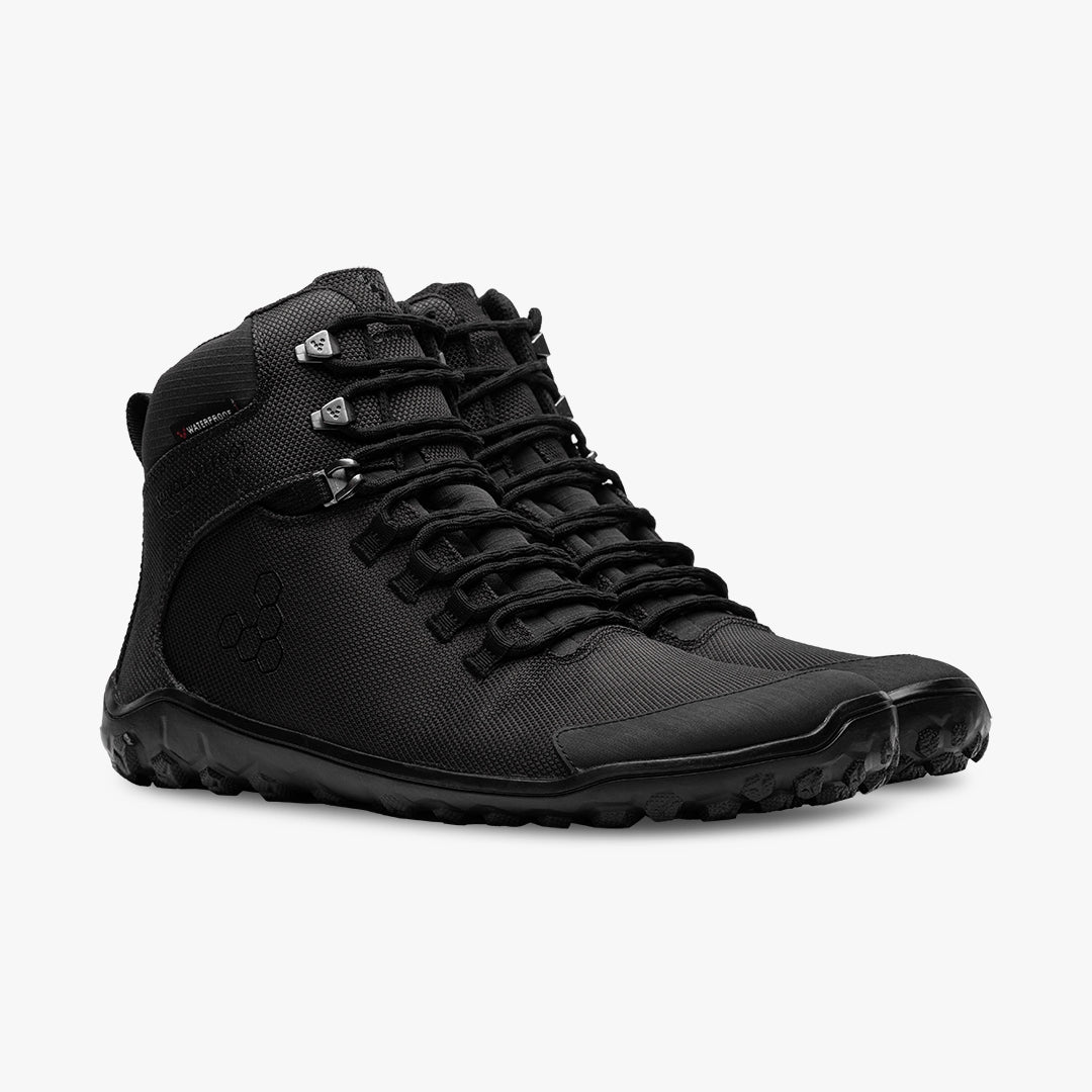 Vivobarefoot Men's Tracker FG2 Textile Hiking Boots - Obsidian Black | Waterproof & Durable for Outdoor Adventures, Trail Running & Camping