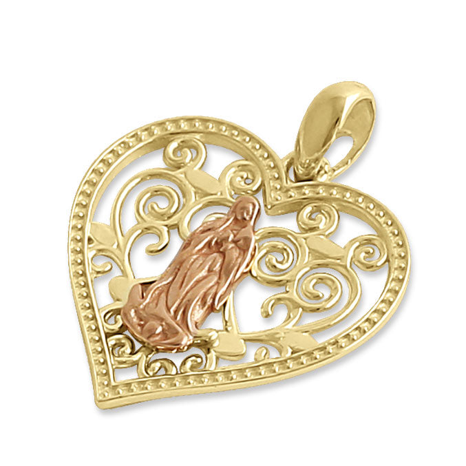 14K Yellow Gold Virgin Mary Heart Pendant Necklace - Religious Jewelry for Women, Gifts for Baptism, First Communion & Confirmation - Elegant Catholic Faith Charm for Everyday Wear