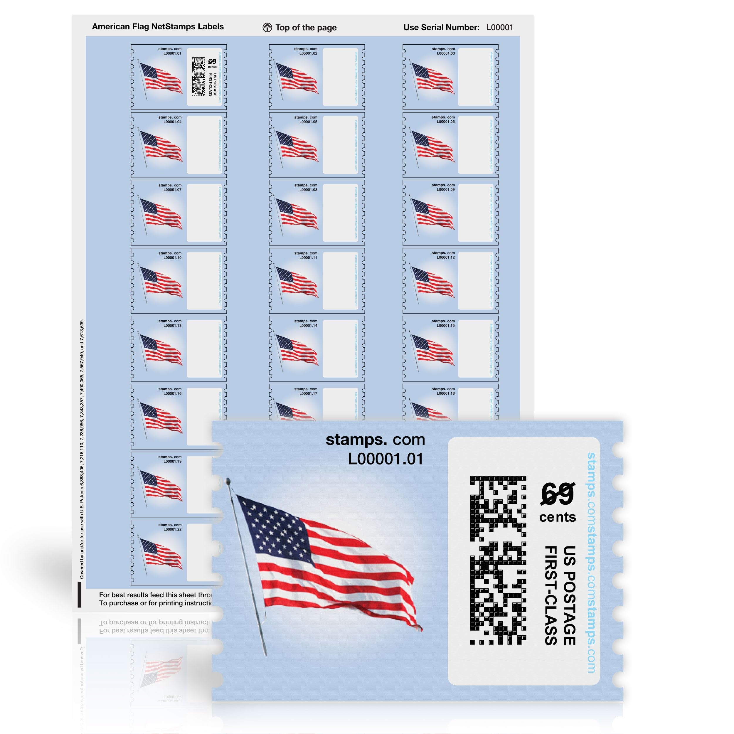 USPS Approved American Flag NetStamps 1200-Pack (50 Sheets) - Digital First Class Postage Labels for Business & Home | Stamps.com Subscription Required | Perfect for Mailing, Shipping & Small Business Needs