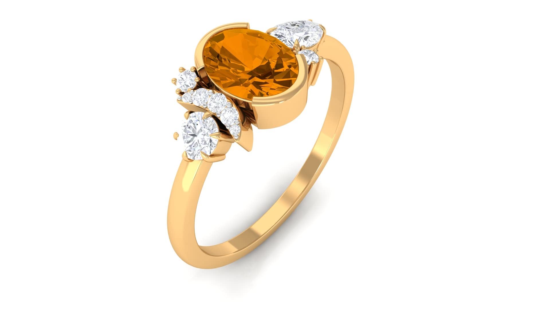 Natural Citrine Engagement Ring for Women - 14K Solid Gold with Diamond Accents | Elegant Yellow Citrine Cluster Ring for Proposals, Anniversaries & Special Occasions