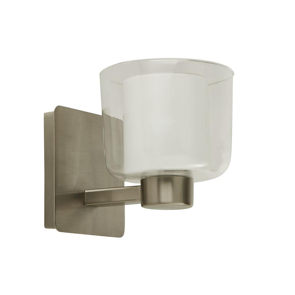 Bolivia IP44 Rated Bathroom Wall Light - Satin Nickel Metal with Clear & Opal Glass - Perfect for Bathroom, Vanity, and Powder Room Lighting