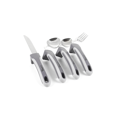 Adapt Tek Gray Stainless Steel 4-Piece Adaptive Offset Utensil Set for Left-Handed Users - Lightweight, Non-Slip Grip (1 Count) - Ideal for Arthritis & Limited Mobility in Kitchen Cooking