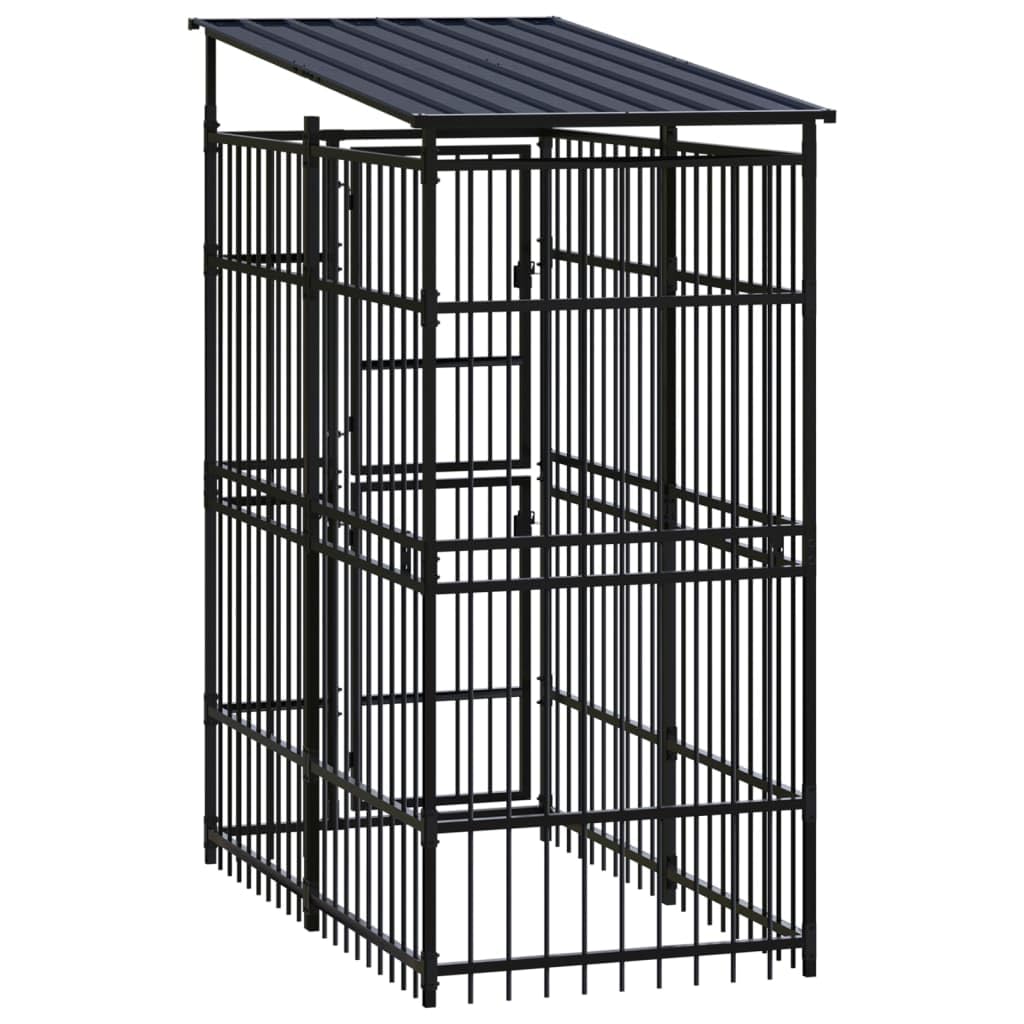 Steel Outdoor Dog Kennel with Roof - 19.8ft for Backyard & Camping