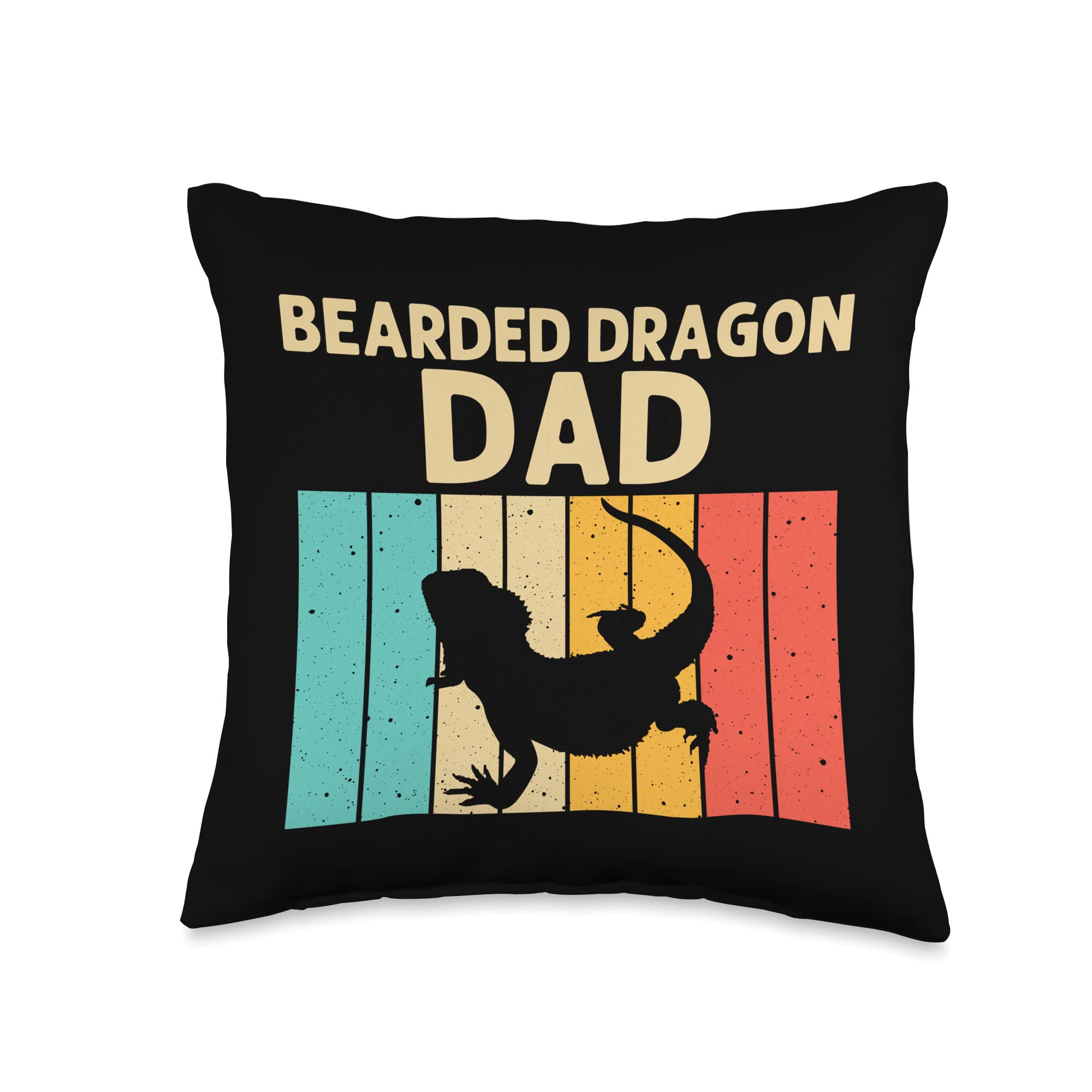Vintage Bearded Dragon Throw Pillow 16x16 - Reptile Lover Gift for Dad & Grandpa - Multicolor Pogona Accessories - Perfect for Reptile Enthusiast Home Decor & Living Room Couch