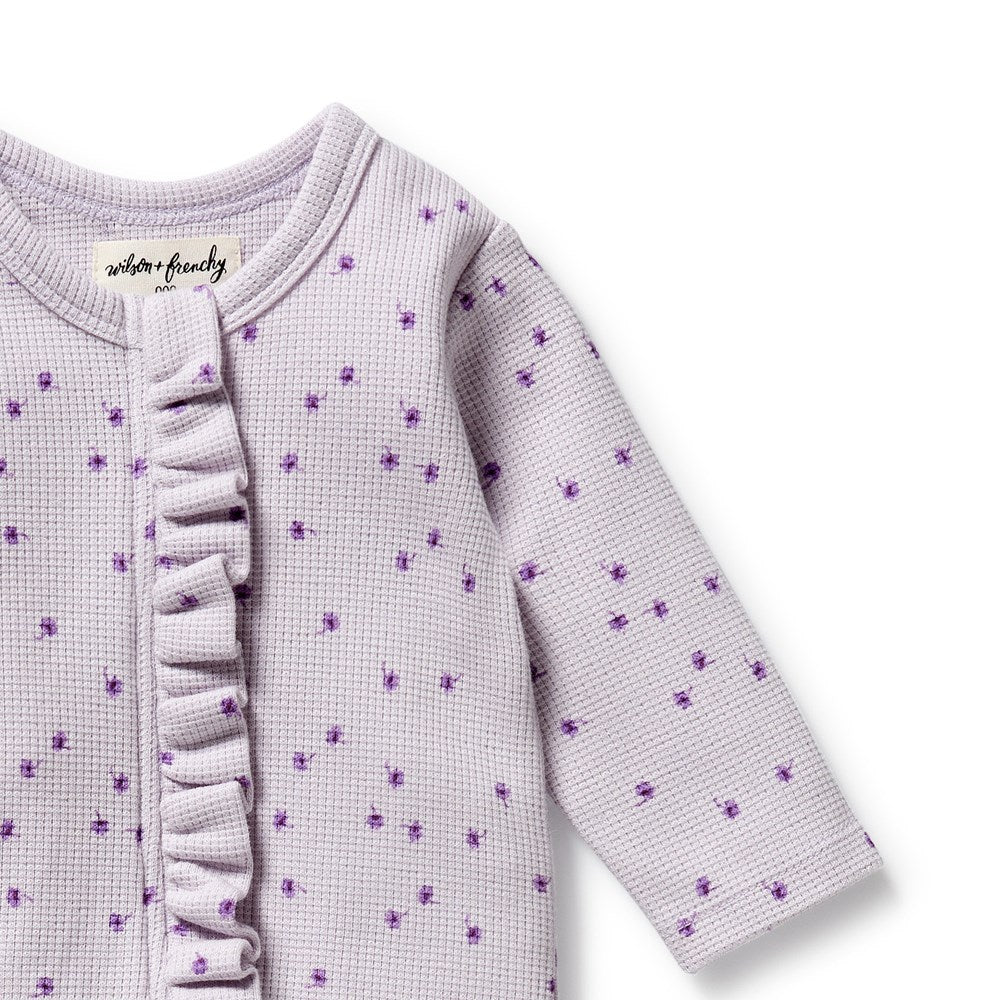 Lulu Daisy Organic Baby Waffle Ruffle Zipsuit - Soft Cotton One-Piece Romper for Newborns & Infants - Perfect for Playtime, Photos & Everyday Comfort