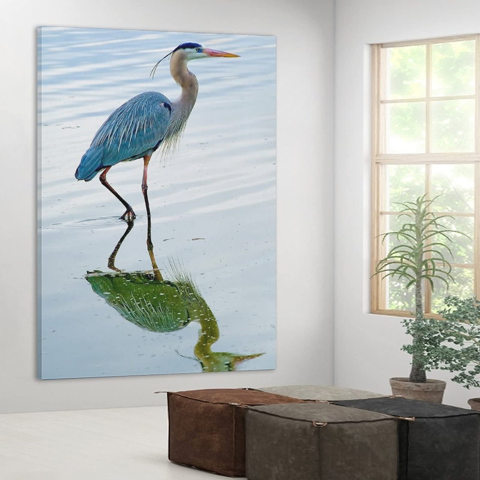 Beautiful Blue Heron Bird Canvas Wall Art - 2 Piece Floral Landscape Painting for Living Room, Bedroom & Office Decor - Perfect Gift for Nature Lovers & Home Decoration