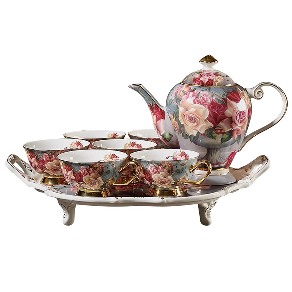 Premium European Style Tea Cup and Saucer Set with Teapot & Tray - 12-Piece Porcelain Coffee Tea Set in Natural Color - Perfect for Afternoon Tea, Bridal Shower Gifts & Elegant Home Decor